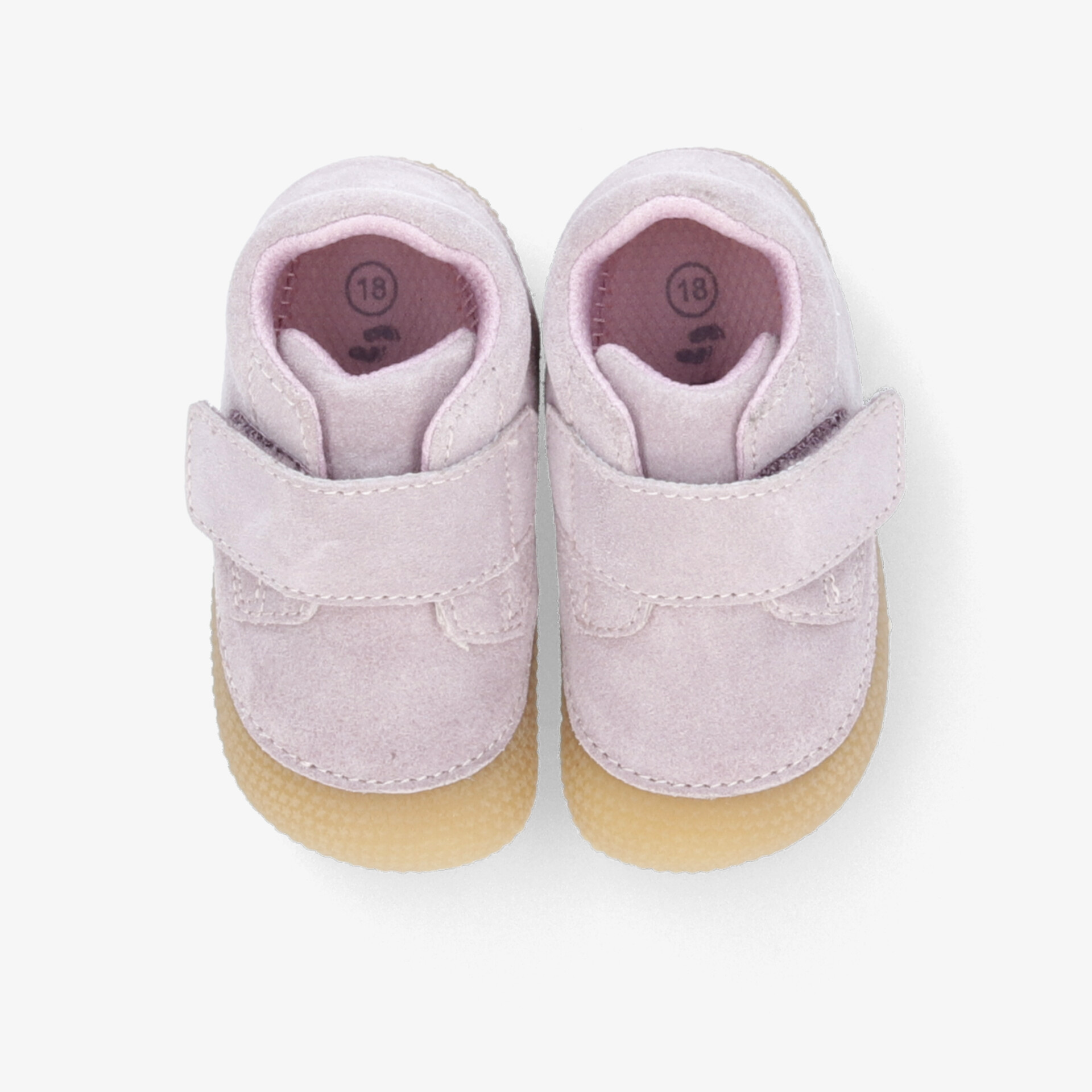 Weiche, helle Babyschuhe mit flexiblem Material und rutschfester Sohle, verstellbarer Klettverschluss für optimalen Halt