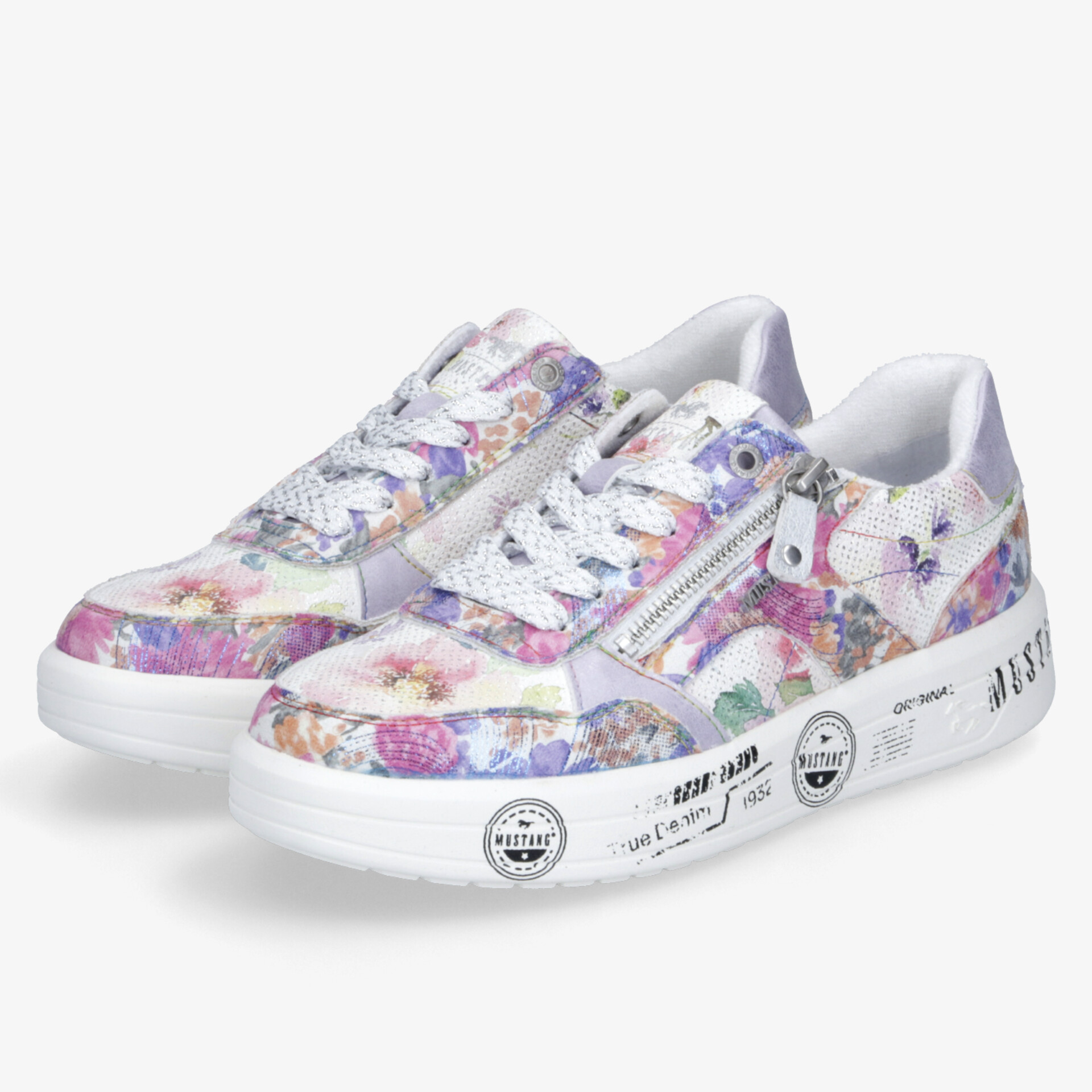 Sportliche Sneaker mit buntem floralem Muster, bequeme Passform, moderner Look mit Schnürung und seitlichem Reißverschluss