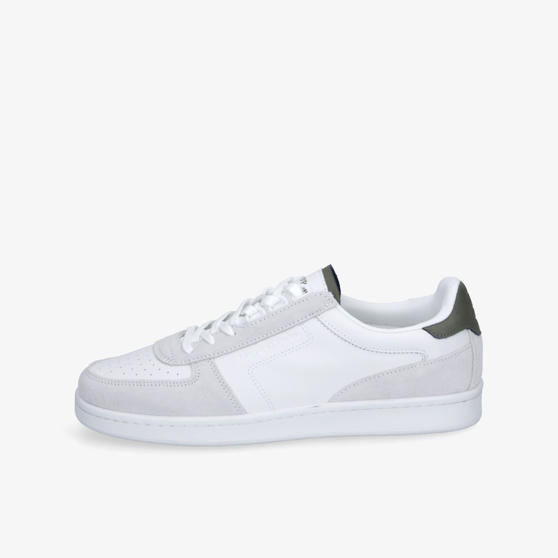 Moderner weißer Turnschuh in seitlicher Ansicht, leicht und komfortabel mit sportlichem Design