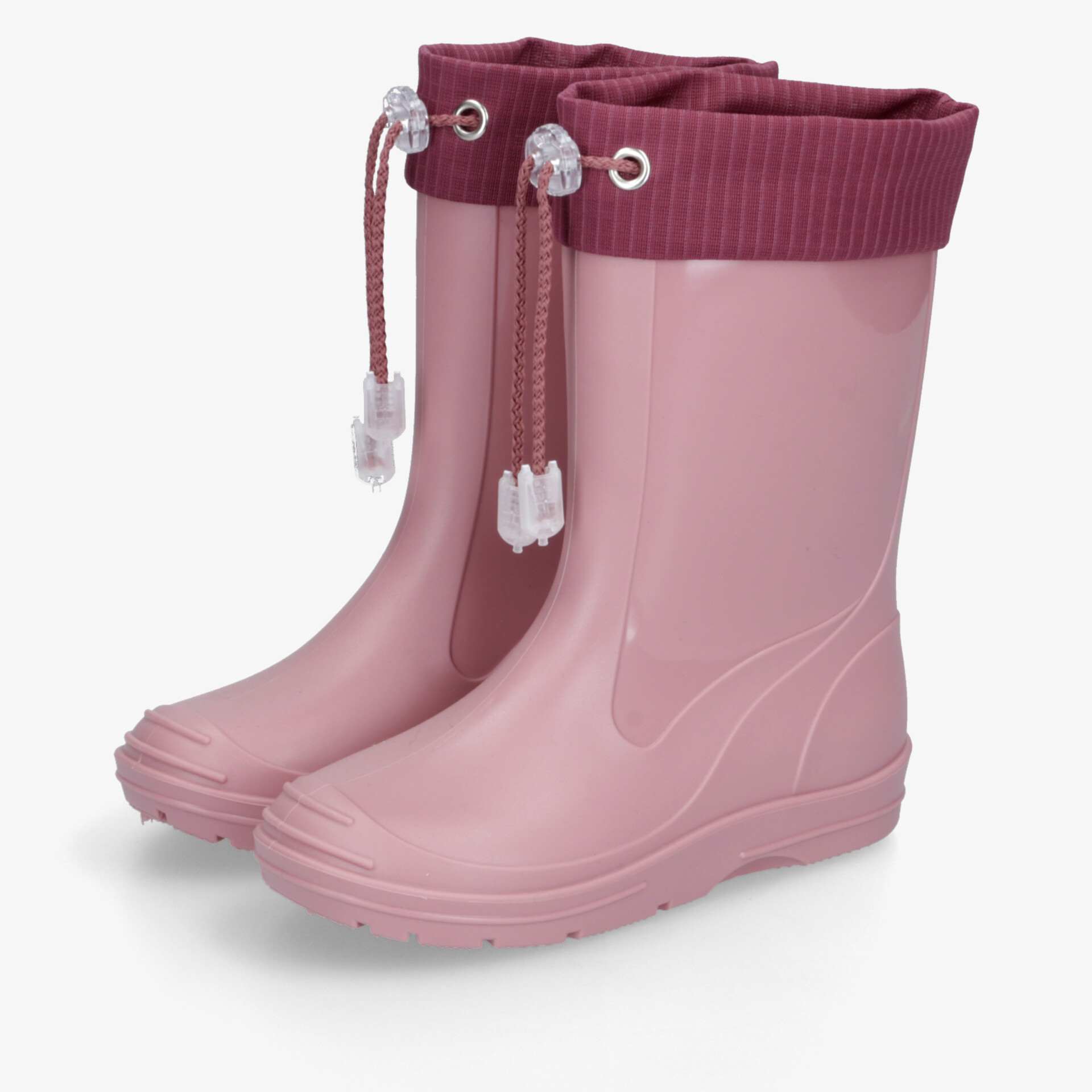 Robuste rosa Gummistiefel mit rutschfester Sohle und verstellbarem Kordelverschluss für sicheren Halt bei jedem Wetter