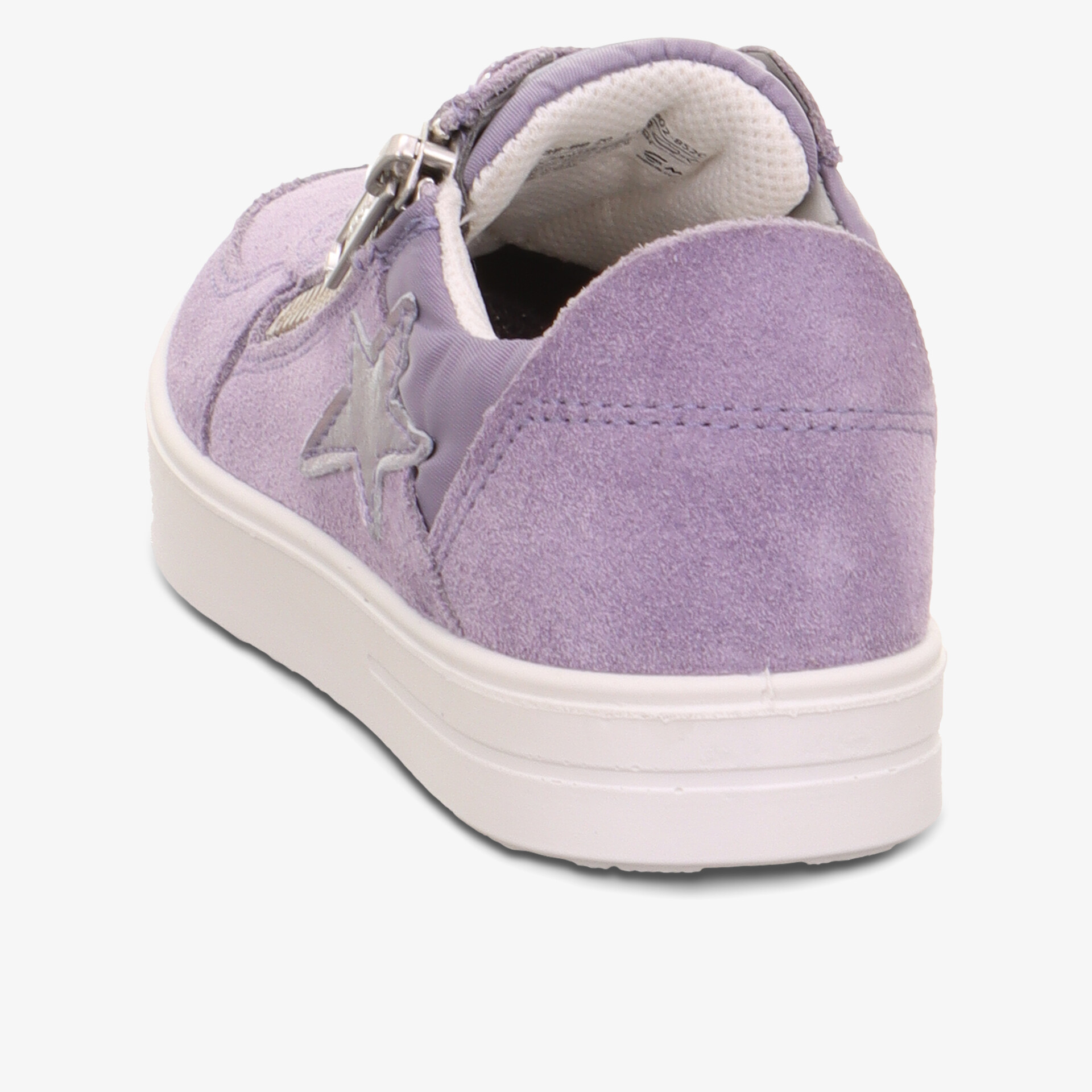 Leichter sportlicher Schuh aus violettem Veloursleder mit bequemem Reißverschluss hinten