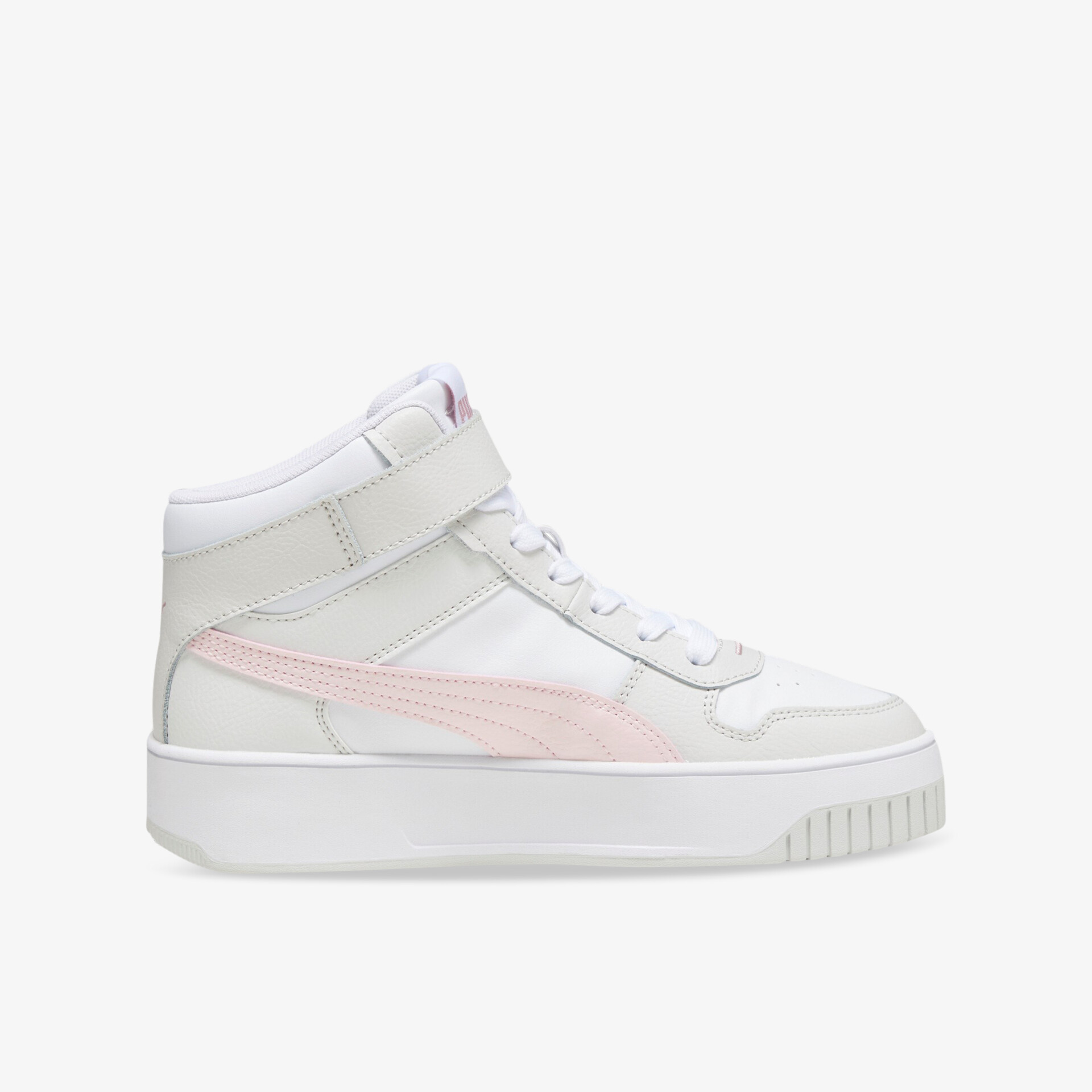 Weißer High-Top-Sneaker mit pinken Akzenten und Klettverschluss für optimalen Tragekomfort und modischen Stil.