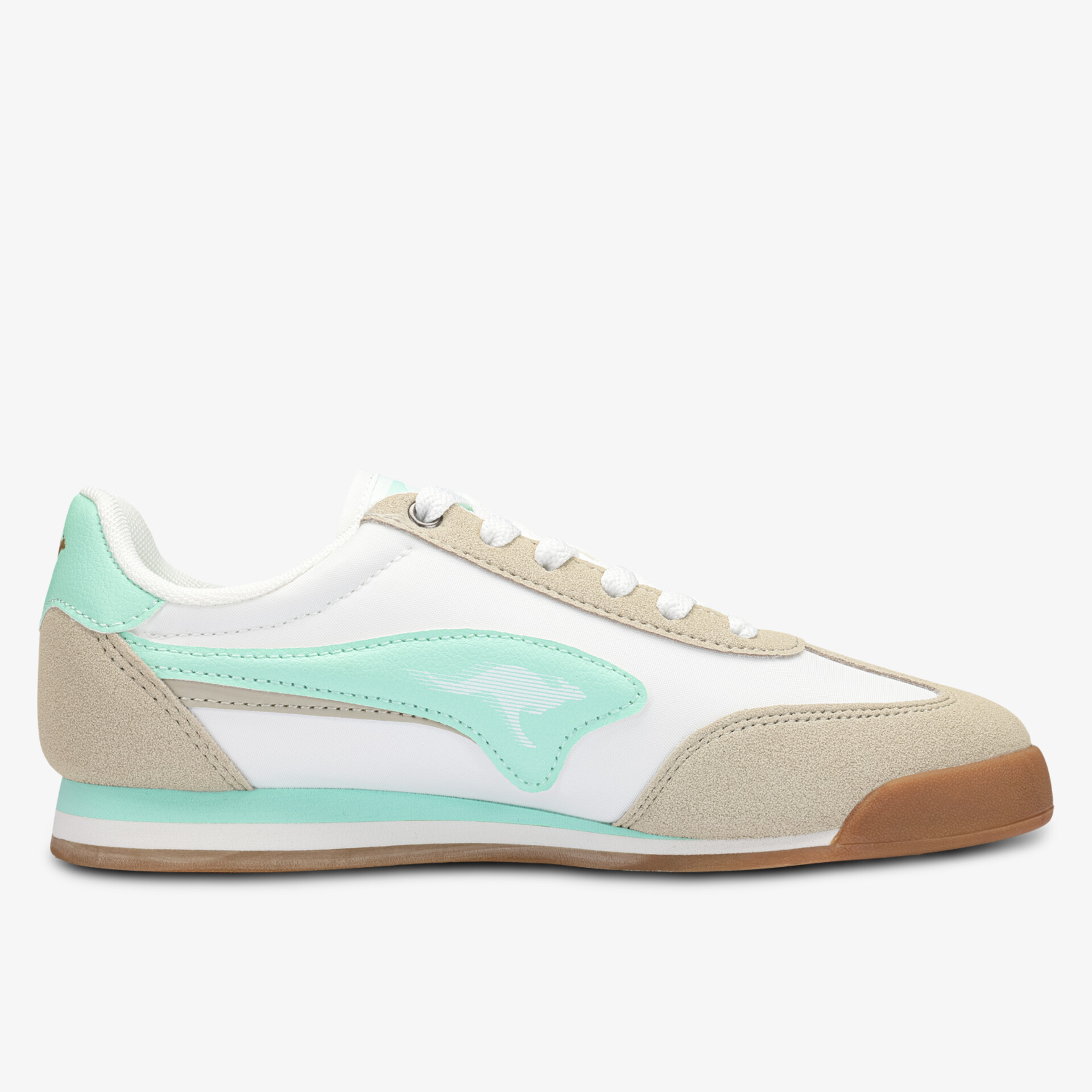 Seitliche Ansicht eines leichten retro Sneakers mit wasserabweisendem Obermaterial und rutschfester Laufsohle