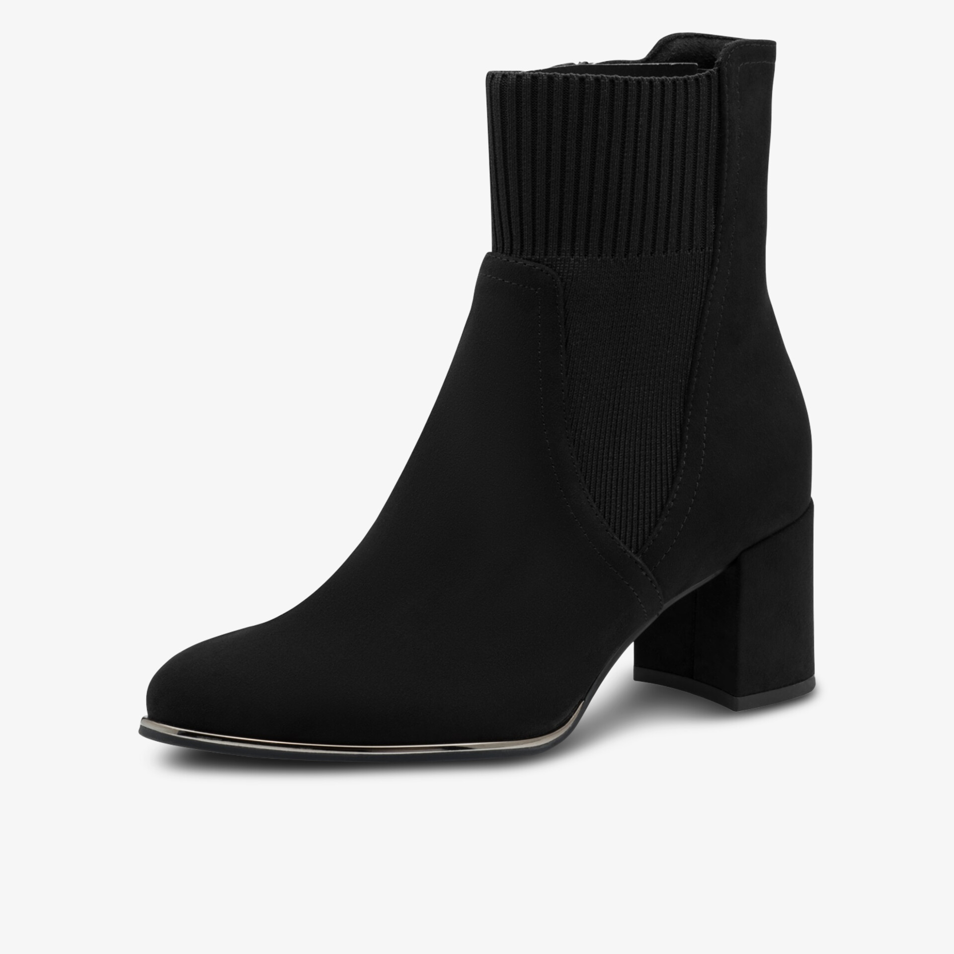 Eleganter schwarzer Stiefel mit komfortablem Blockabsatz und elastischem Schaft für modernen Look