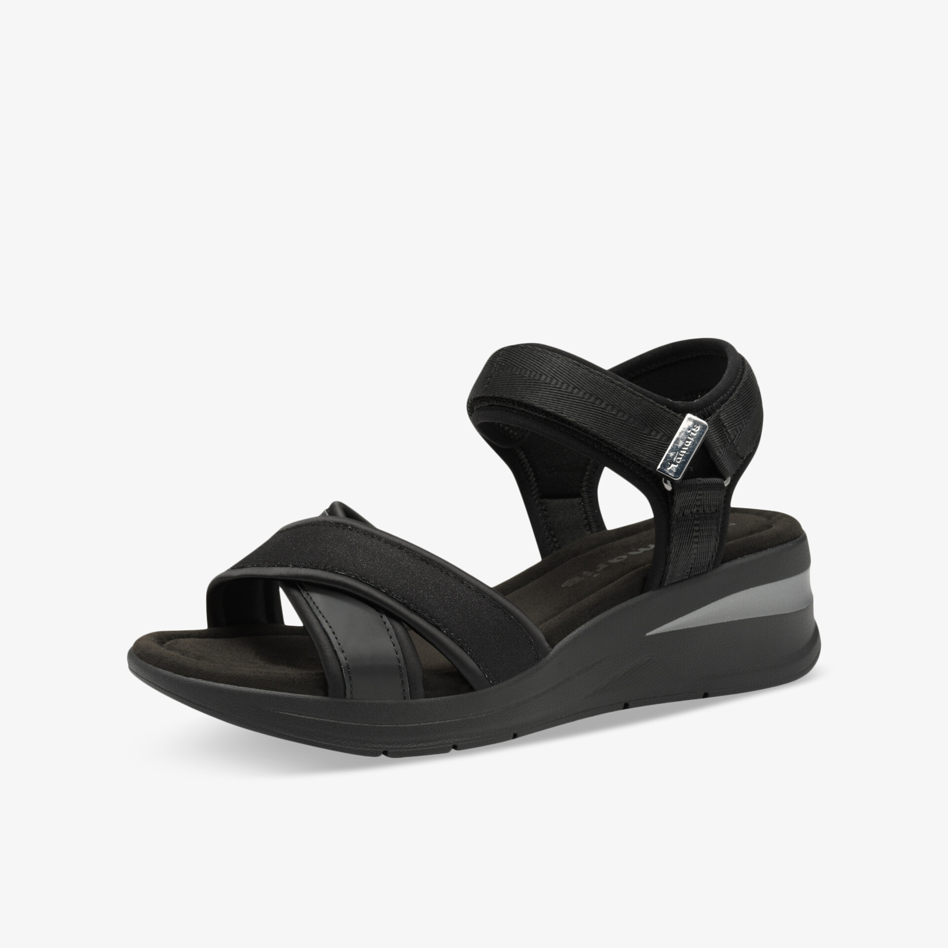 Komfortable schwarze Sandalette mit verstellbarem Riemen und leichter Sohle für guten Halt und angenehmes Tragegefühl