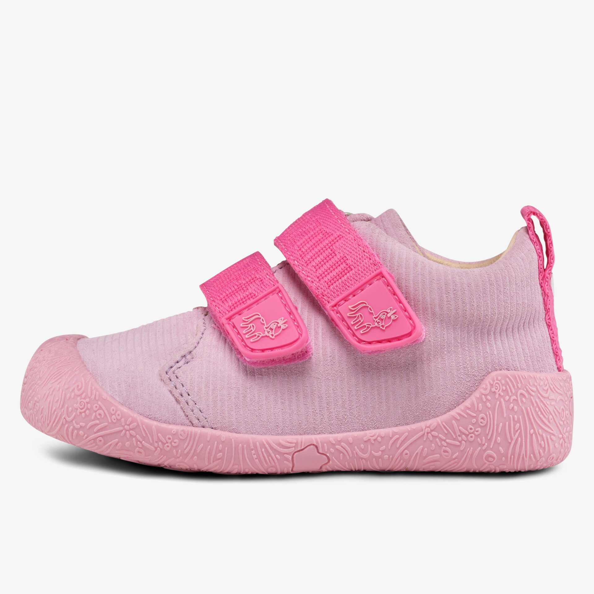 Bequemer und flexibler Kinder-Hausschuh mit rutschfester Sohle und praktischem Klettverschluss in Pink