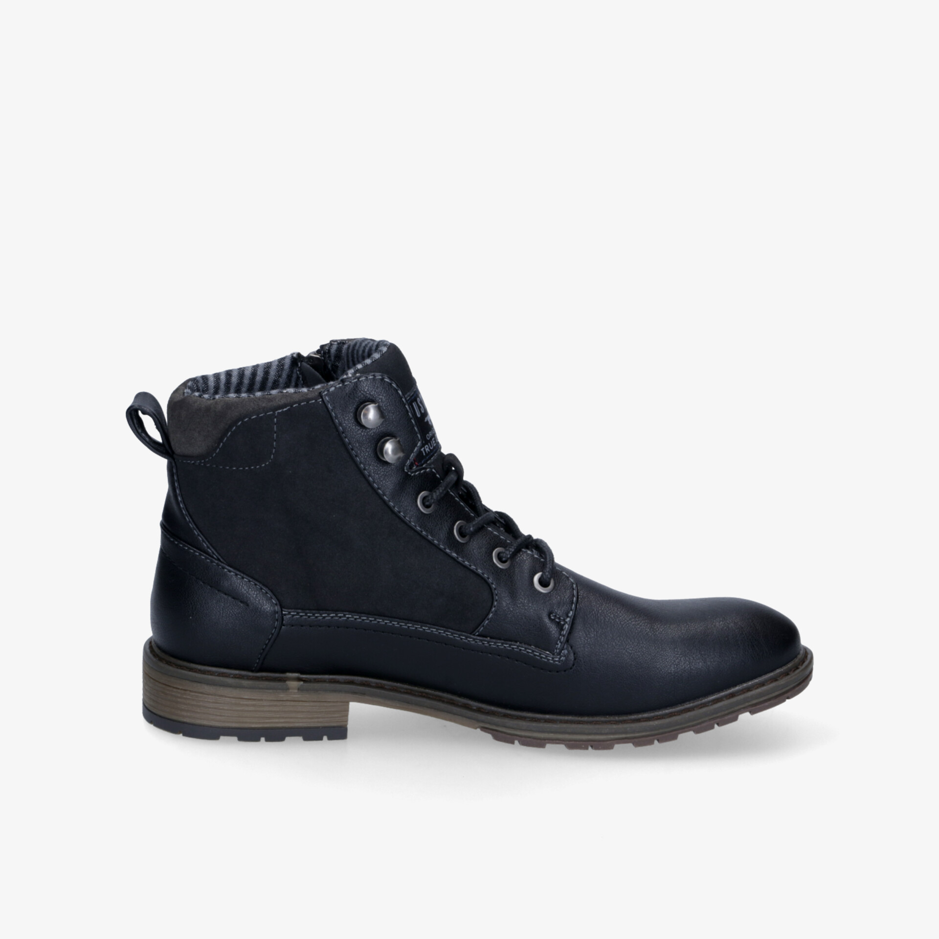 Robuster schwarzer Schnürstiefel mit gepolstertem Schaft und rutschfester Profilsohle, komfortabel und strapazierfähig