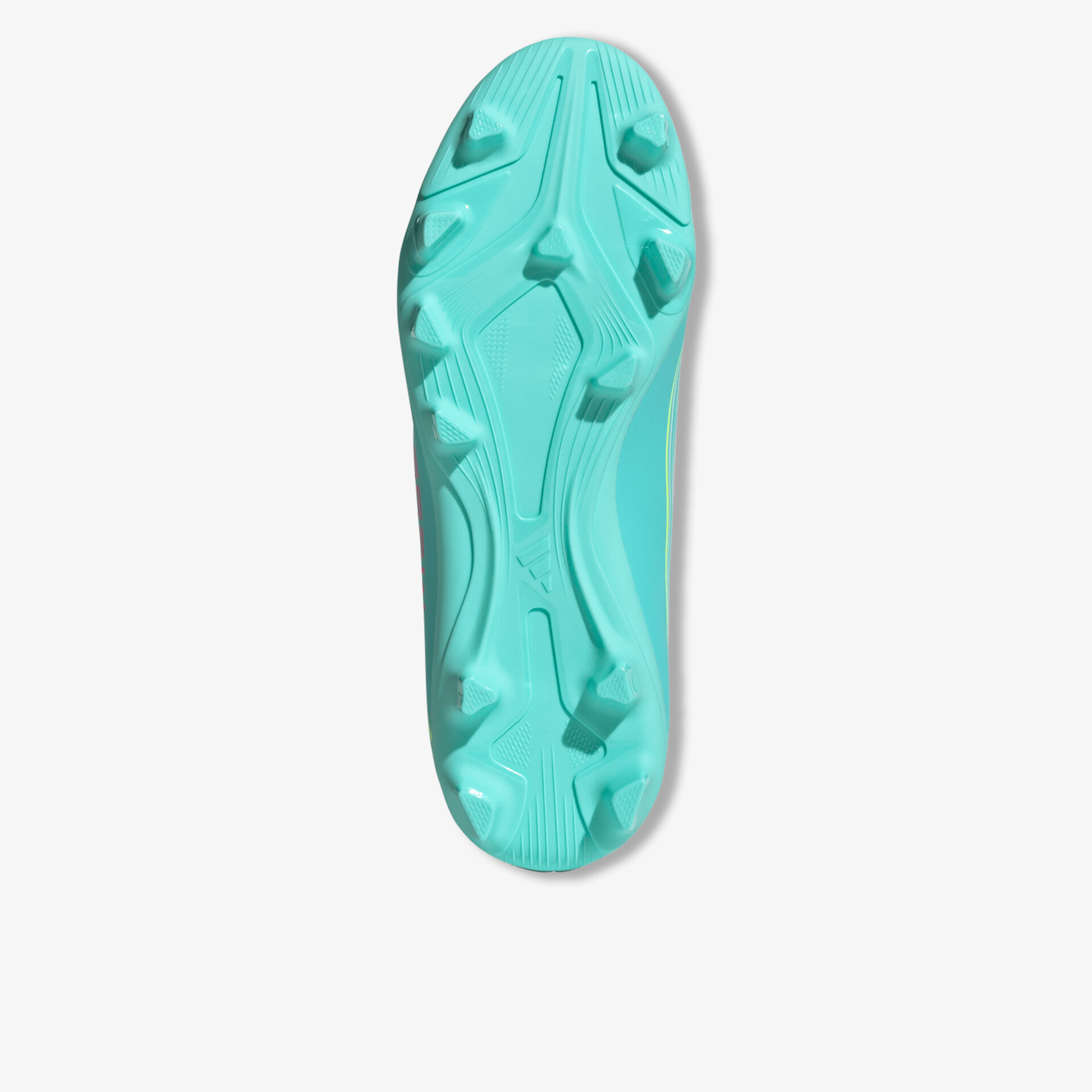 Türkisfarbene Schuhsohle mit markantem Profil für optimalen Grip und Stabilität bei jedem Schritt