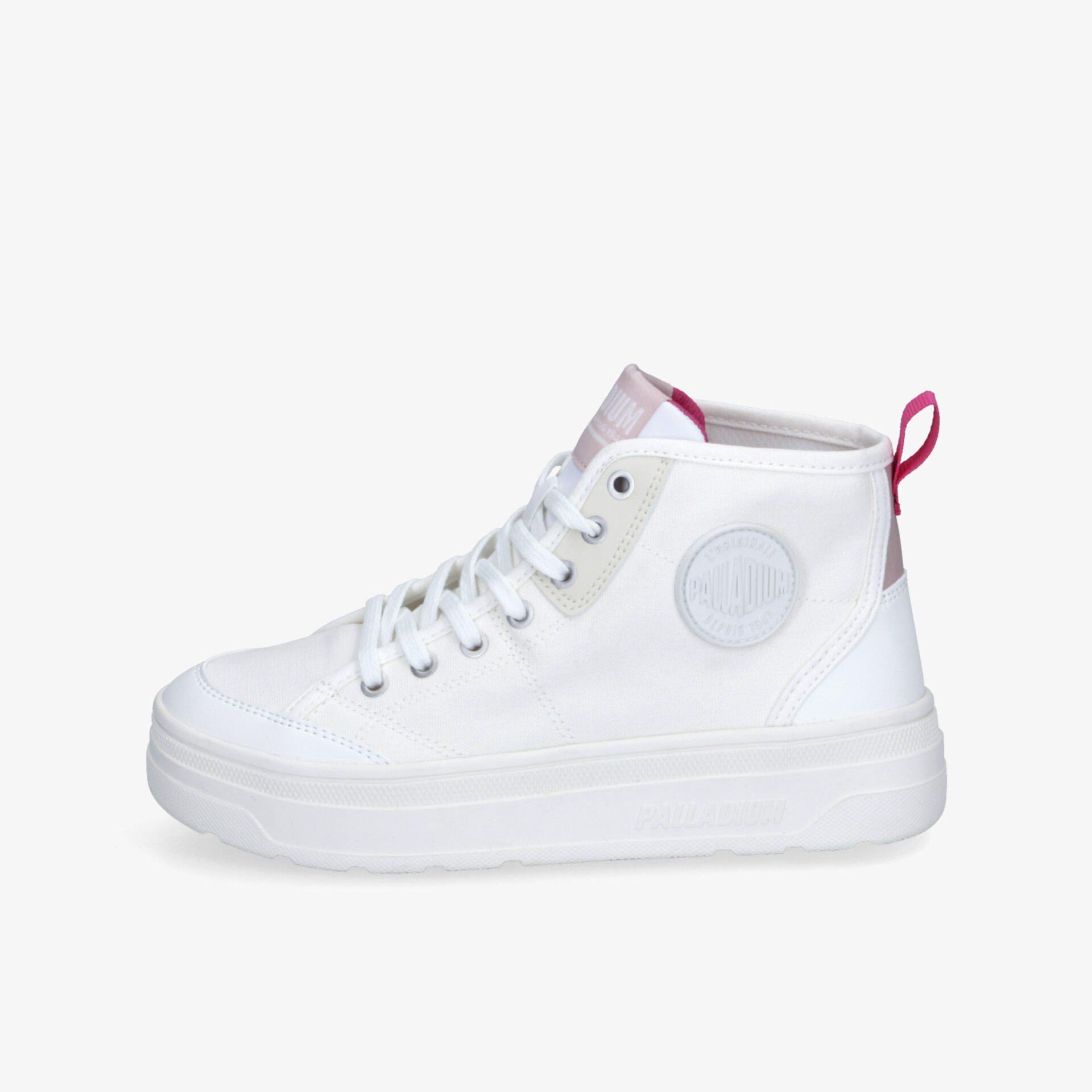 Weißer High-Top Sneaker mit robustem Material und rutschfester Sohle, bequeme Passform, modisch und langlebig