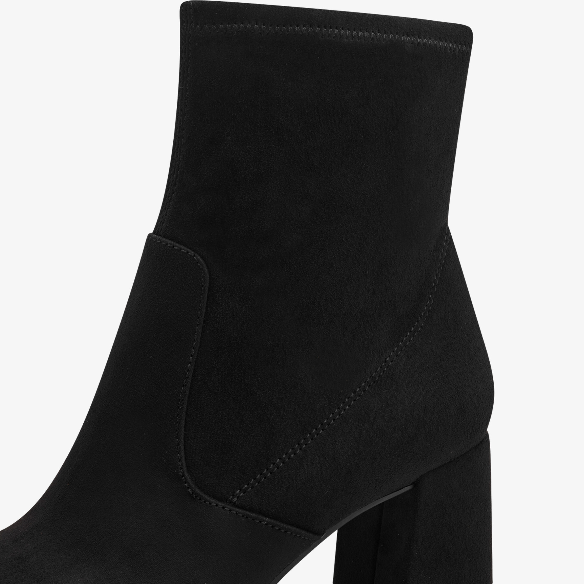 Eleganter schwarzer Stiefel mit hohem Blockabsatz aus wildlederähnlichem Material für stilvollen Auftritt