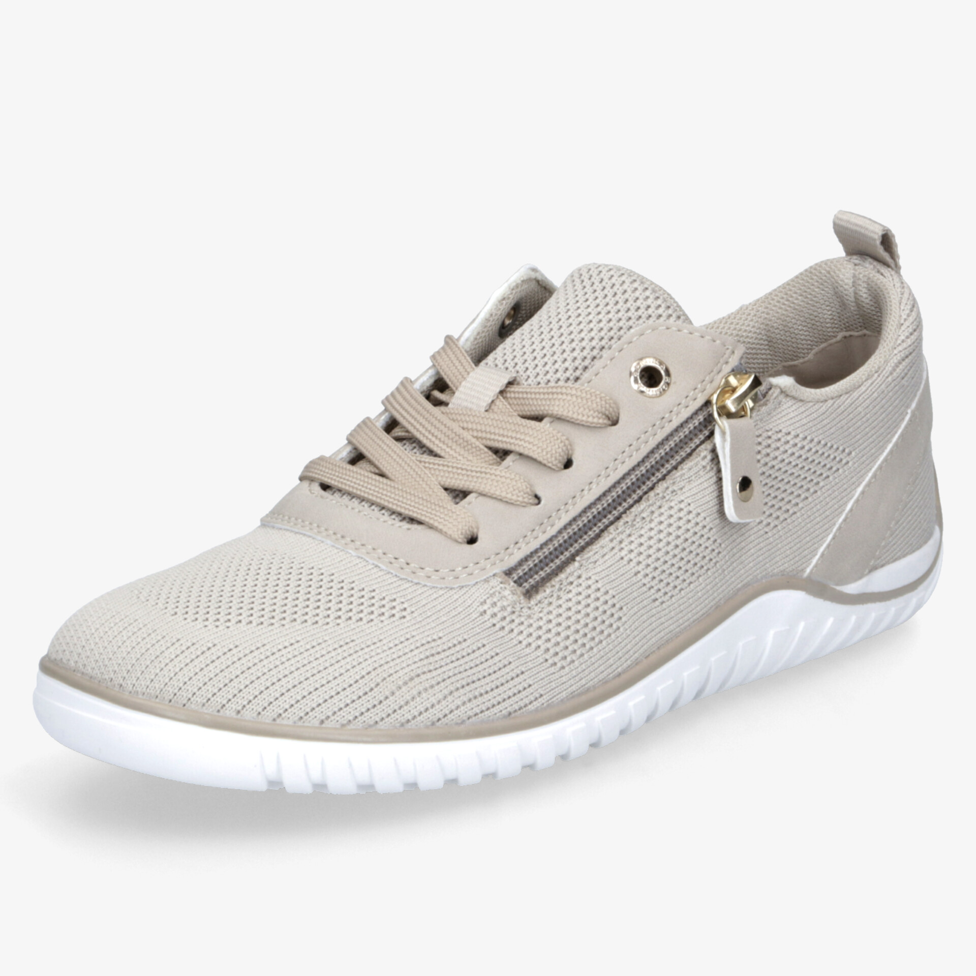 Beiger Sneaker mit atmungsaktivem Material, praktischem Reißverschluss und flexibler Schnürung für hohen Tragekomfort