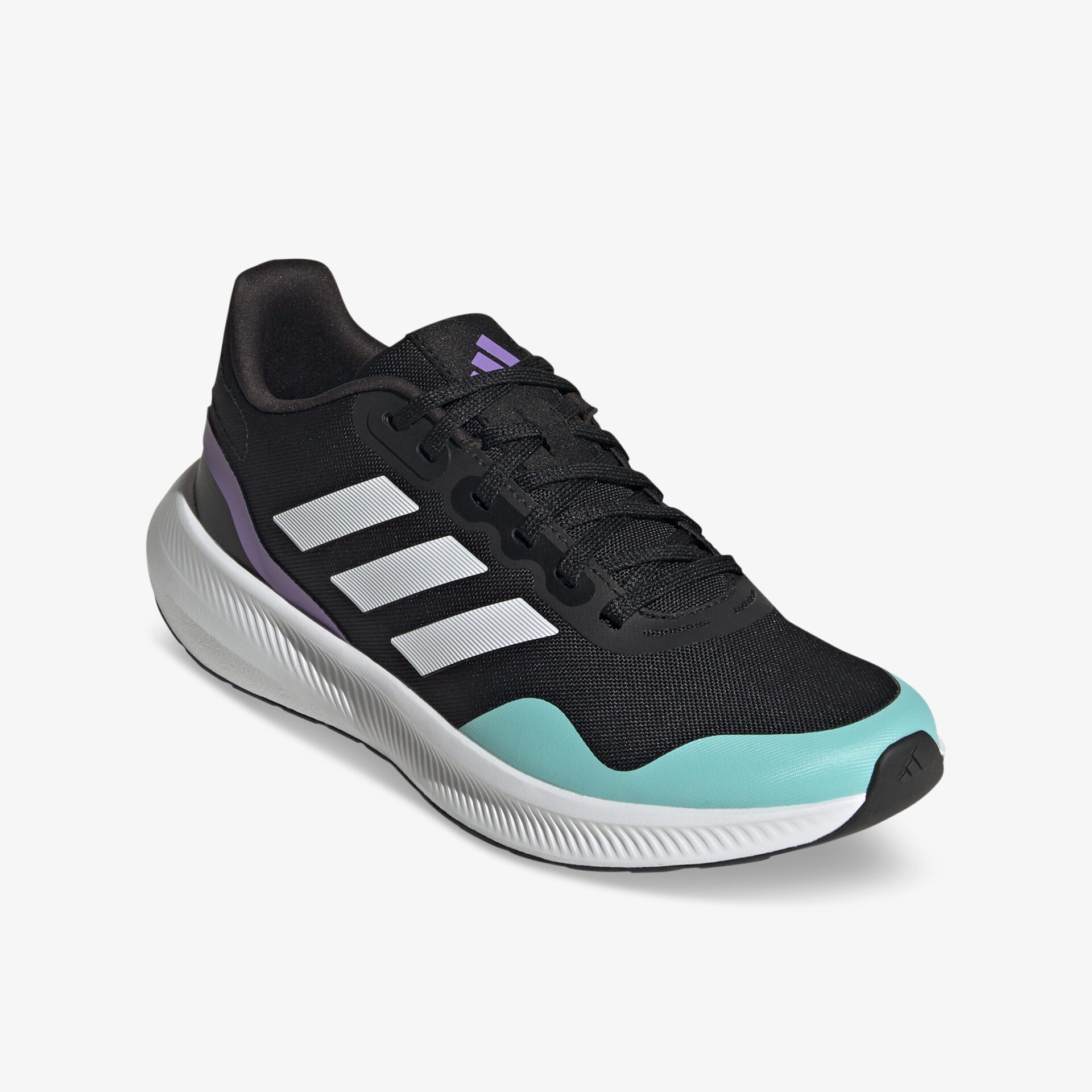 Moderner Sportschuh mit schwarzem Obermaterial und türkisfarbenen Akzenten. Ideal für Komfort und Stil.