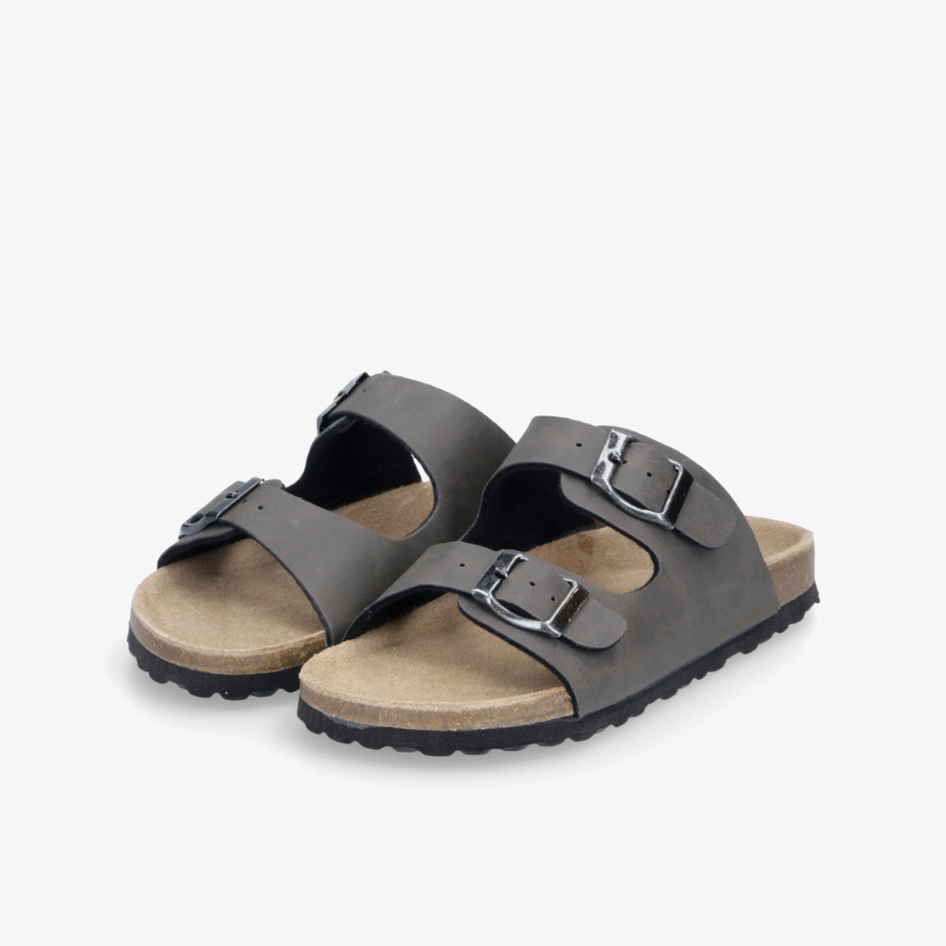 Bequeme zwei Riemen Sandalen in Grau mit verstellbaren Schnallen und rutschfester Sohle für optimalen Tragekomfort