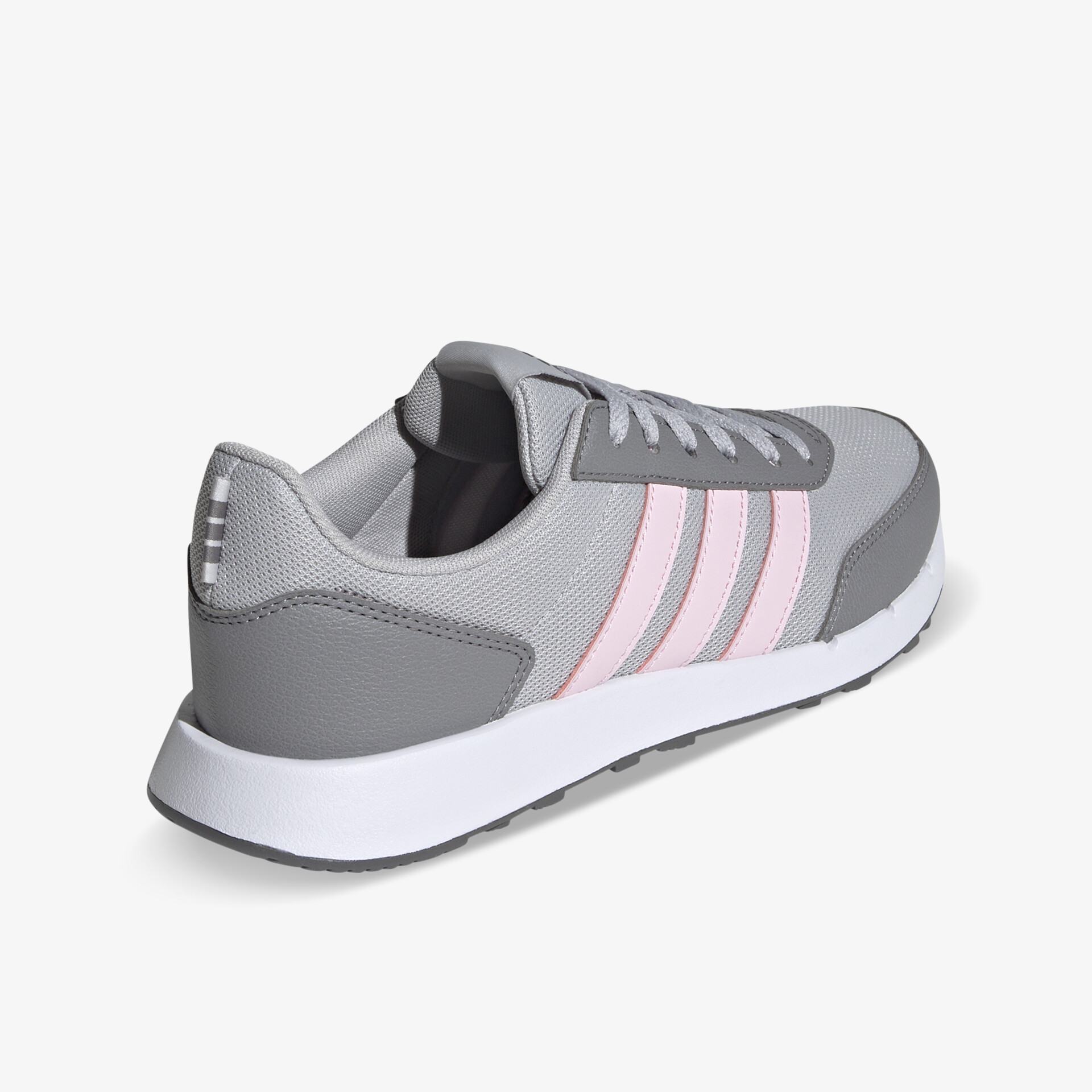 Grauer Sneaker mit rosa Streifen, sportlich und bequem, robuste Sohle, ideal für den Alltag und Freizeit