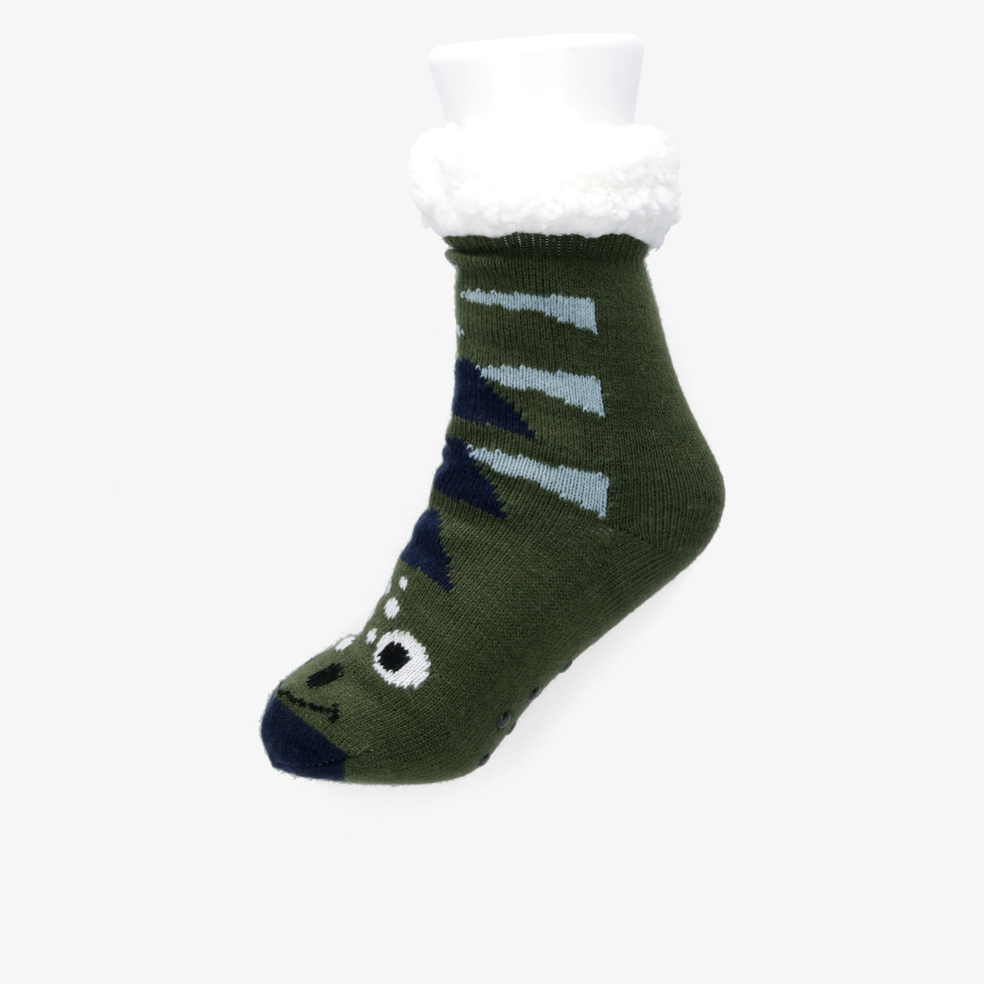 Warme grüne Kuschelsocke mit weichem Fleecefutter und rutschfester Sohle für höchsten Tragekomfort