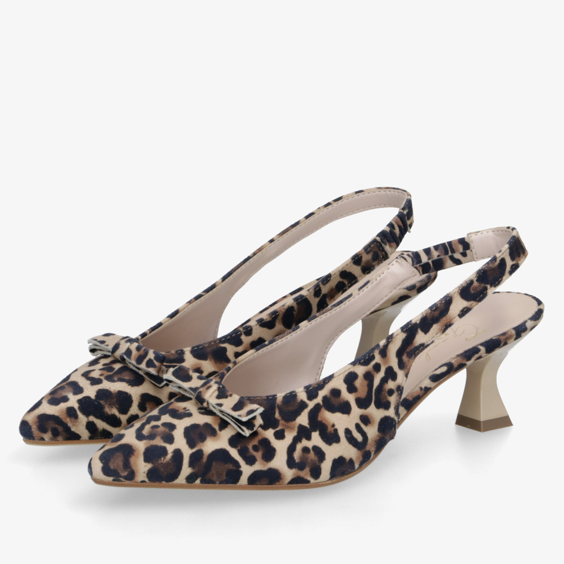 Elegante Leopardmuster Slingback Pumps mit spitzem Zehenbereich und mittelhohem Absatz, dekorative Schleife vorne
