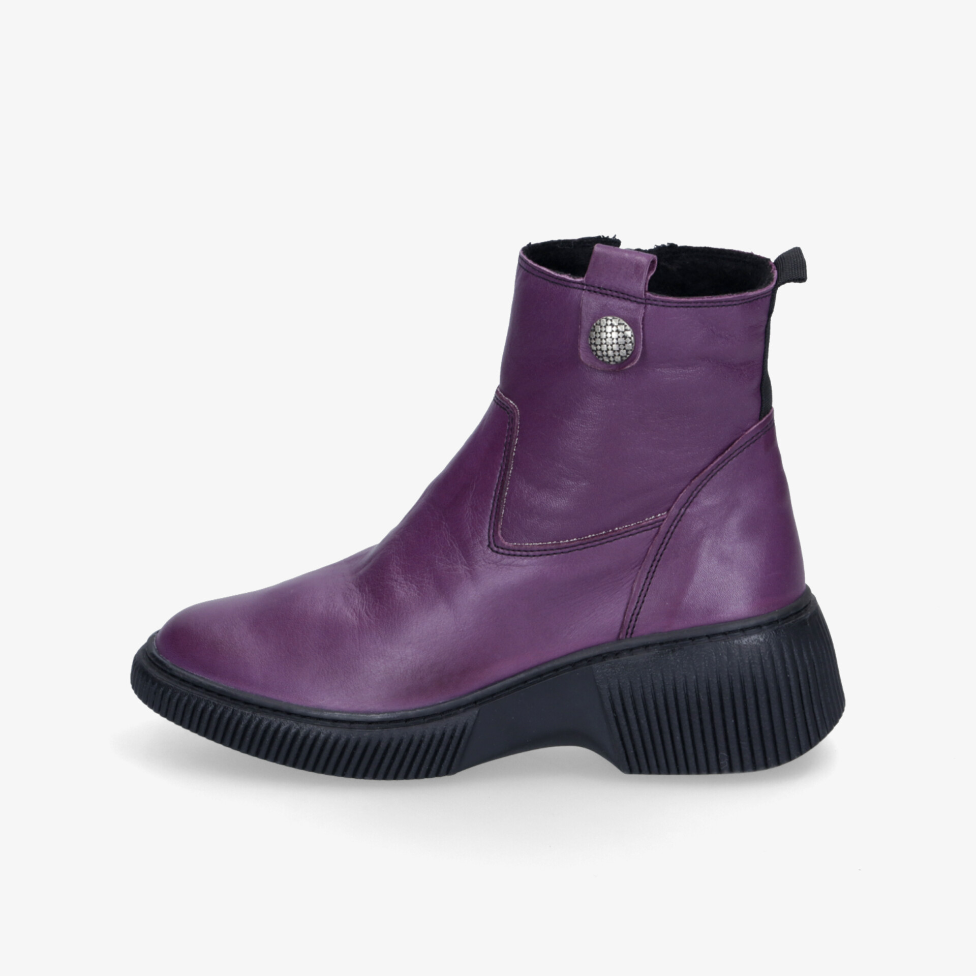Lila Stiefelette aus weichem Material mit modernem Design und robustem, komfortablem Sohlenabsatz