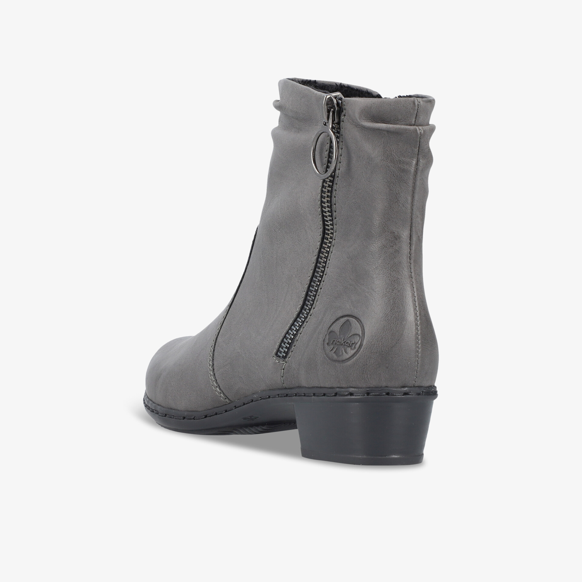 Grauer Stiefel mit seitlichem Reißverschluss und mittlerem Absatz für stilvollen und bequemen Tragekomfort