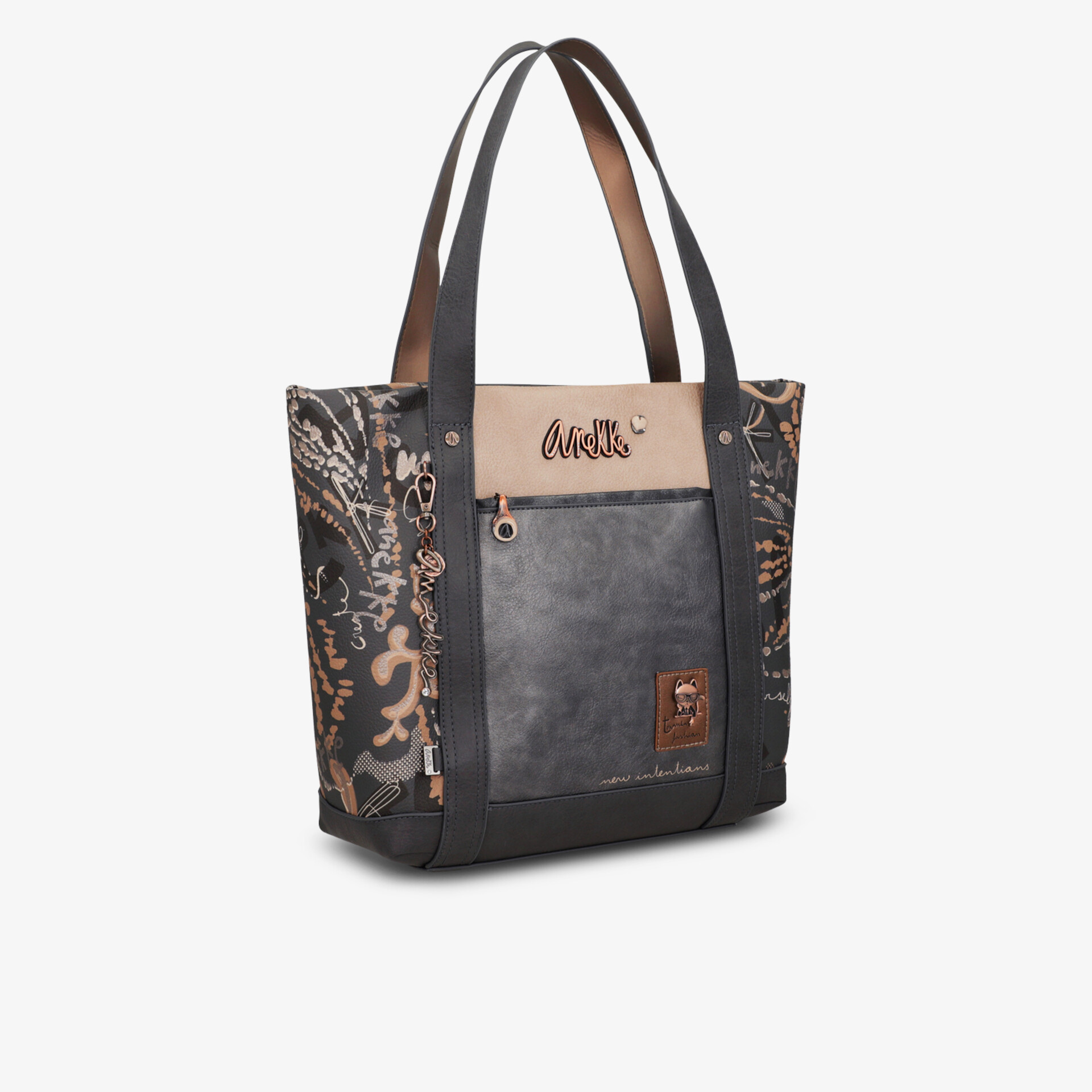 Moderne geräumige Tasche aus robustem Stoff mit stilvollen Details und praktischem Außentaschenfach für Alltag