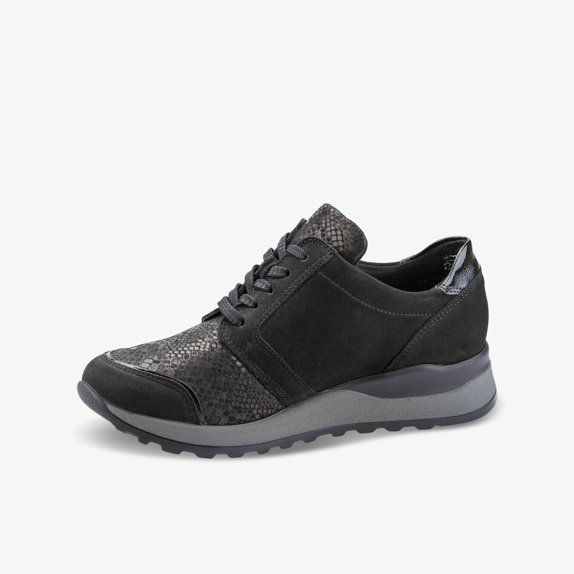 Eleganter schwarzer Sneaker mit auffälliger Oberfläche, ideal für Komfort und Stil im Alltag.
