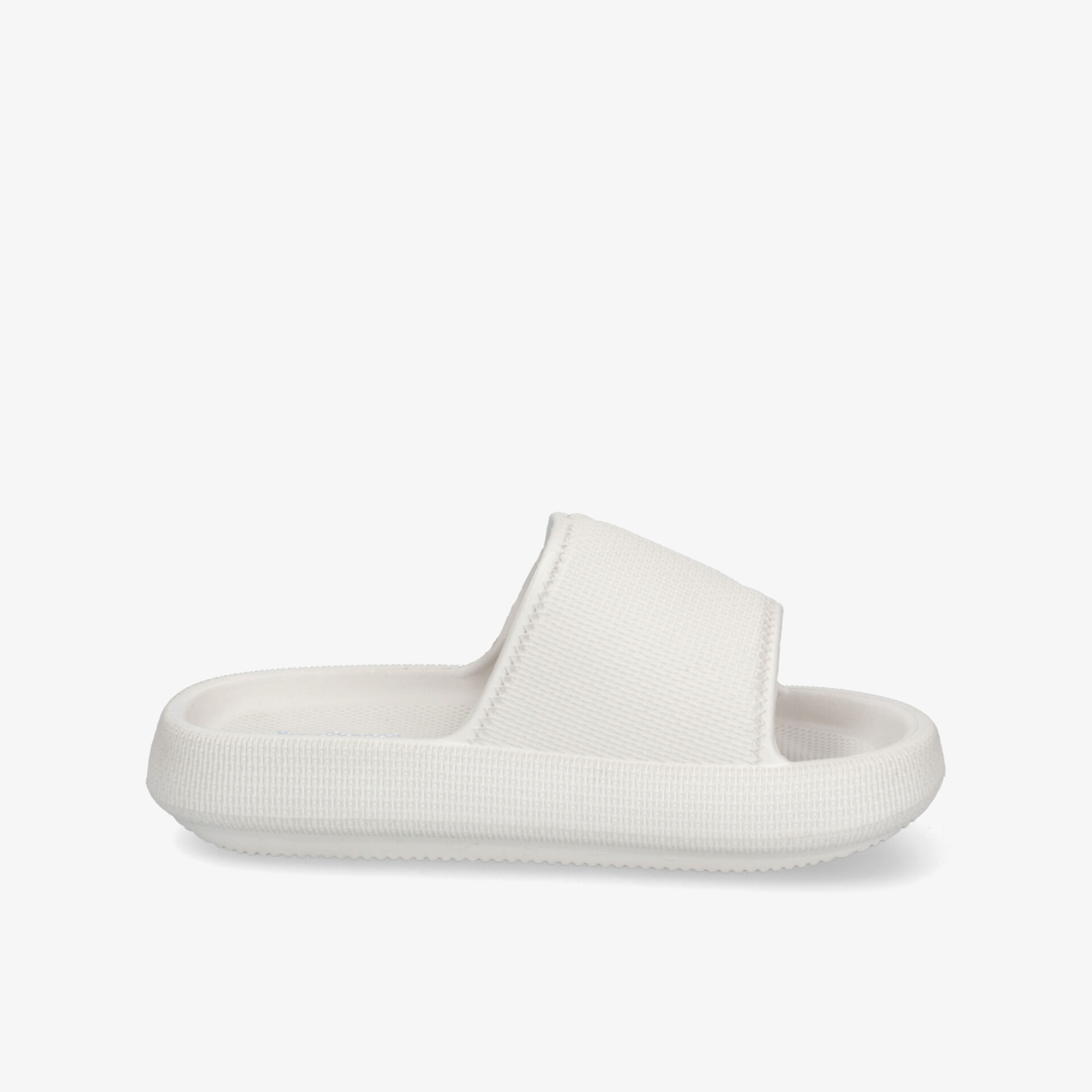 Weißer Slide-Sandalenschuh mit bequemer Passform und rutschfester Sohle für entspannten Tragekomfort