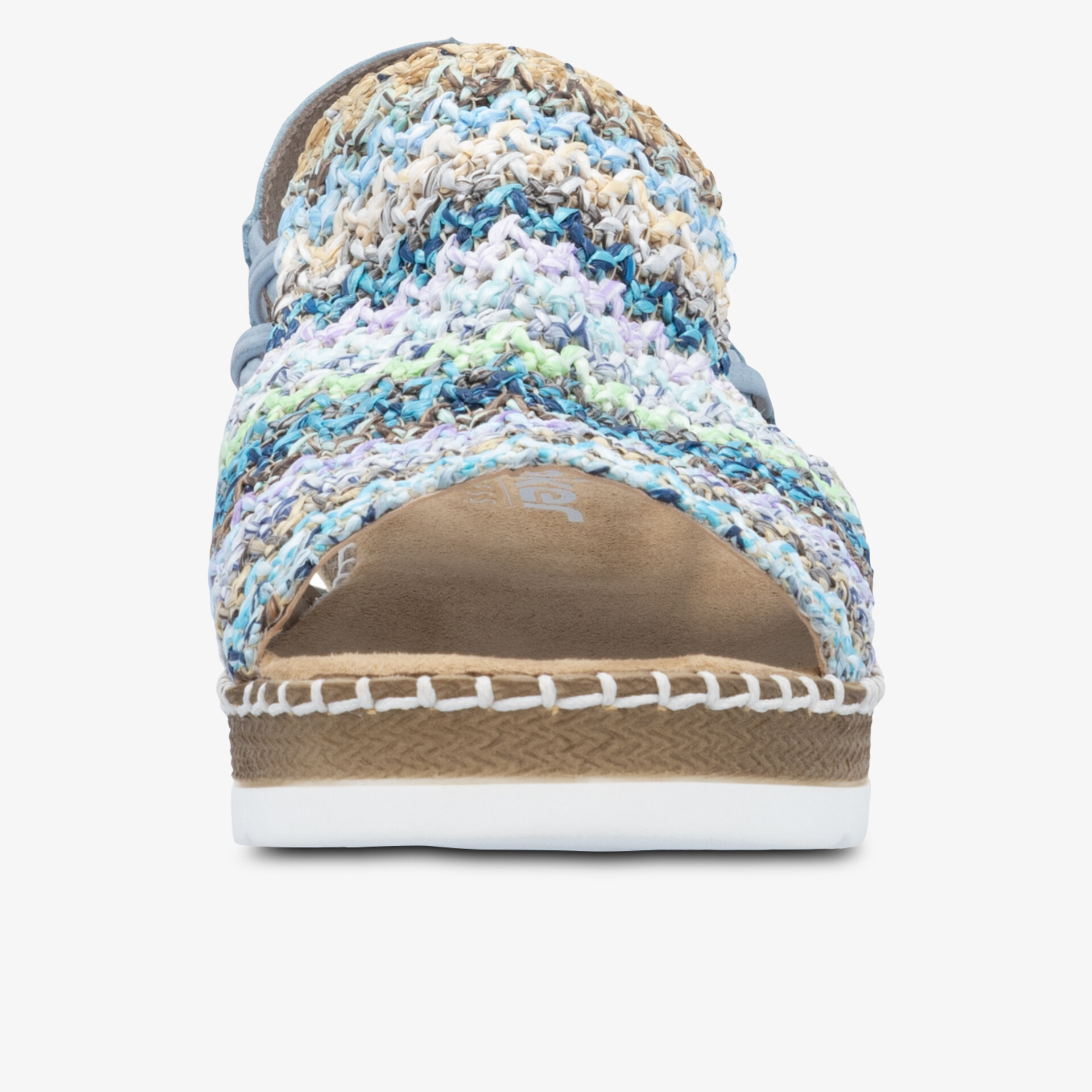 Leichte Sandale mit modischem mehrfarbigem Strickoberteil und gepolsterter Sohle, ideal für den Sommer