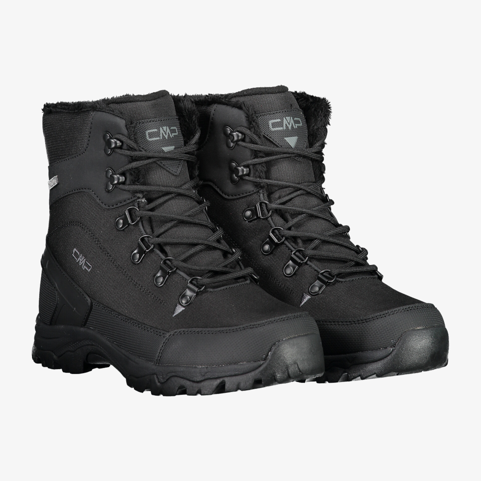 Robuste schwarze Wanderstiefel mit wetterfestem Design, bequemem Innenfutter und rutschfester Sohle.