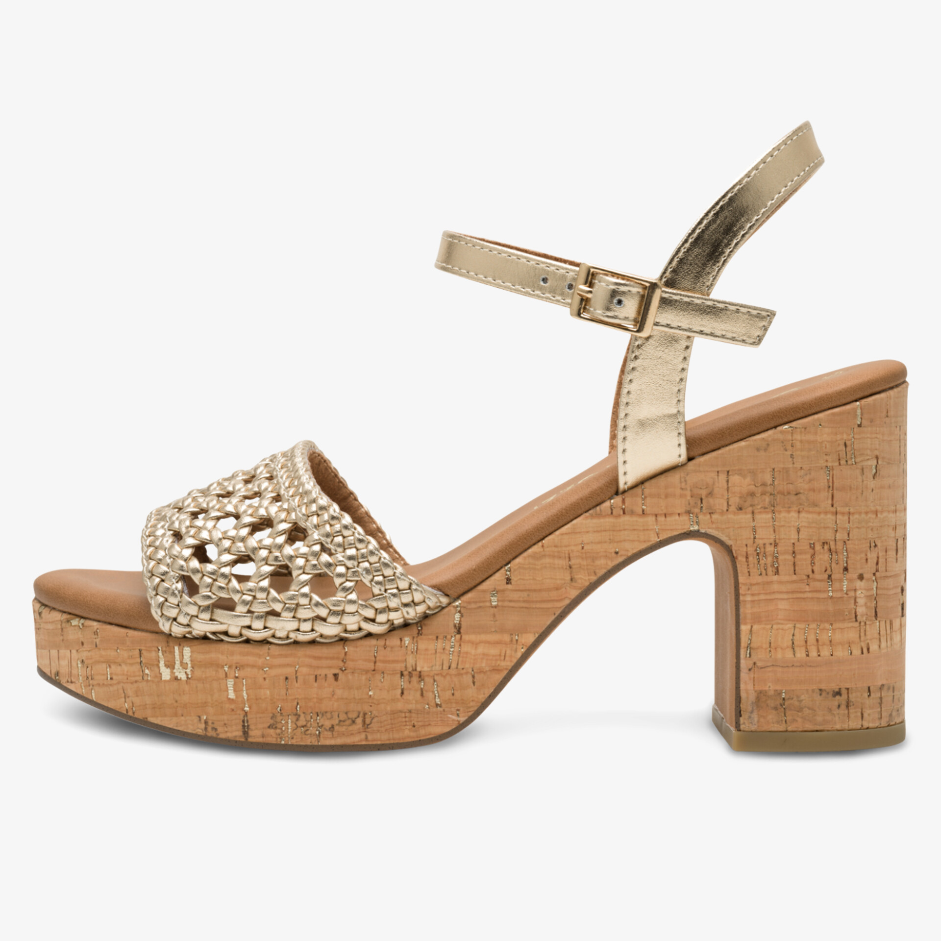 Plateausandalette mit Korkoptik, verstellbarem Knöchelriemen und attraktivem Absatz für stilvolles Auftreten