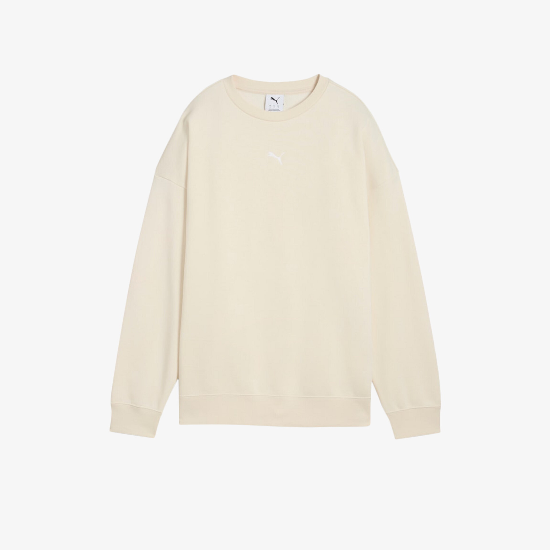 Cremeweißer langärmliger Pullover mit Rundhalsausschnitt aus weichem, bequemem Material