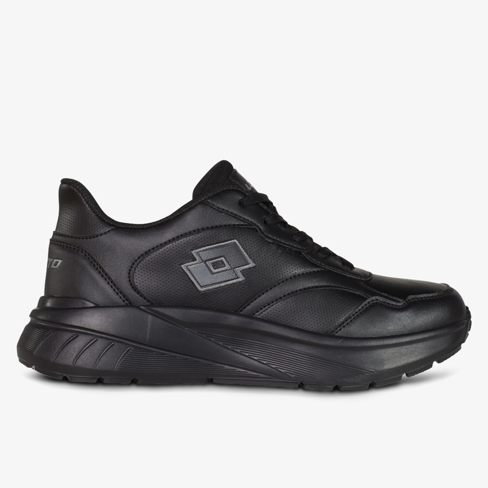 Sportlicher bequemer schwarzer Schuh mit robuster Sohle und modernem Design seitliche Ansicht