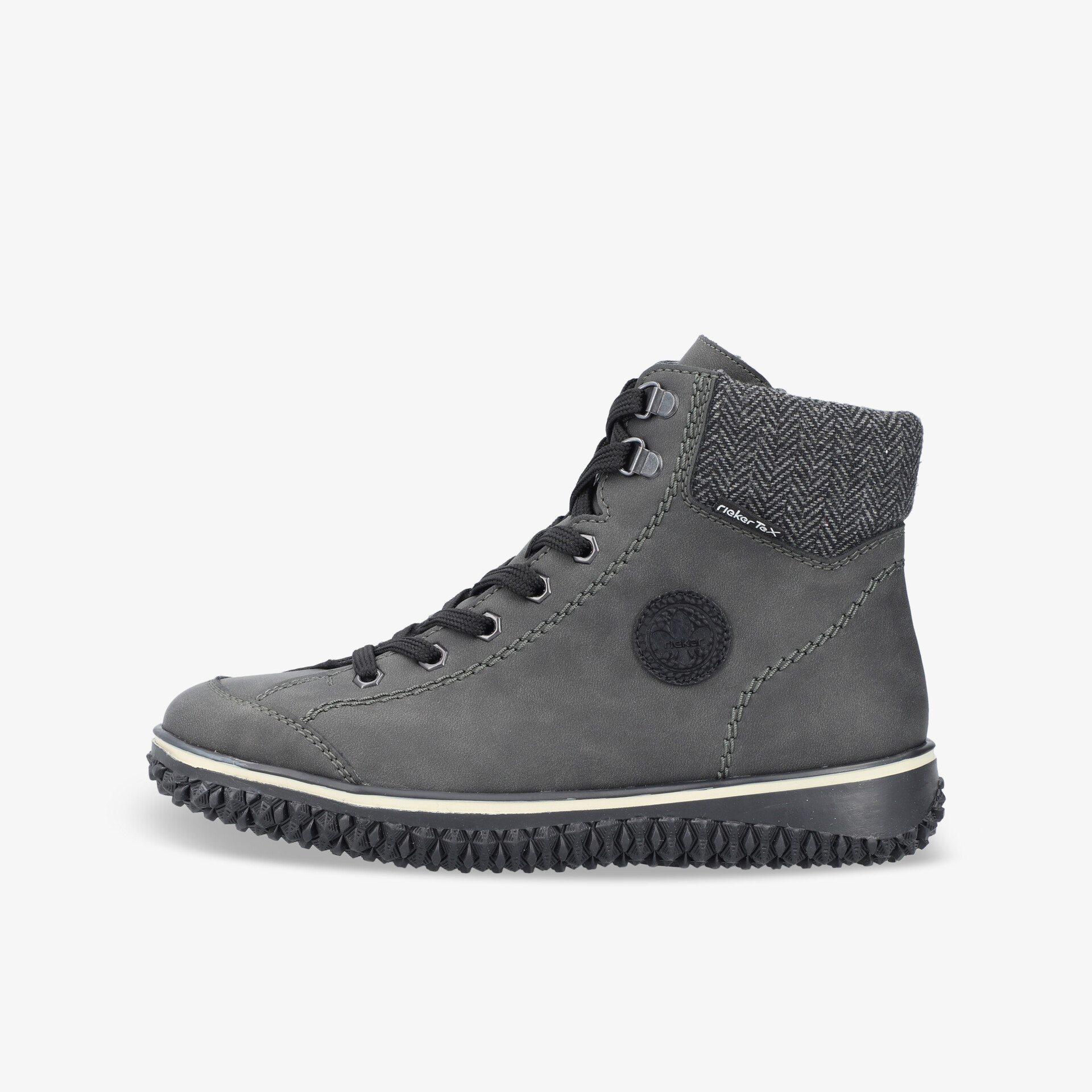 Robuster grauer Outdoor-Stiefel mit profilierter Sohle und gepolstertem Schaft für optimalen Komfort