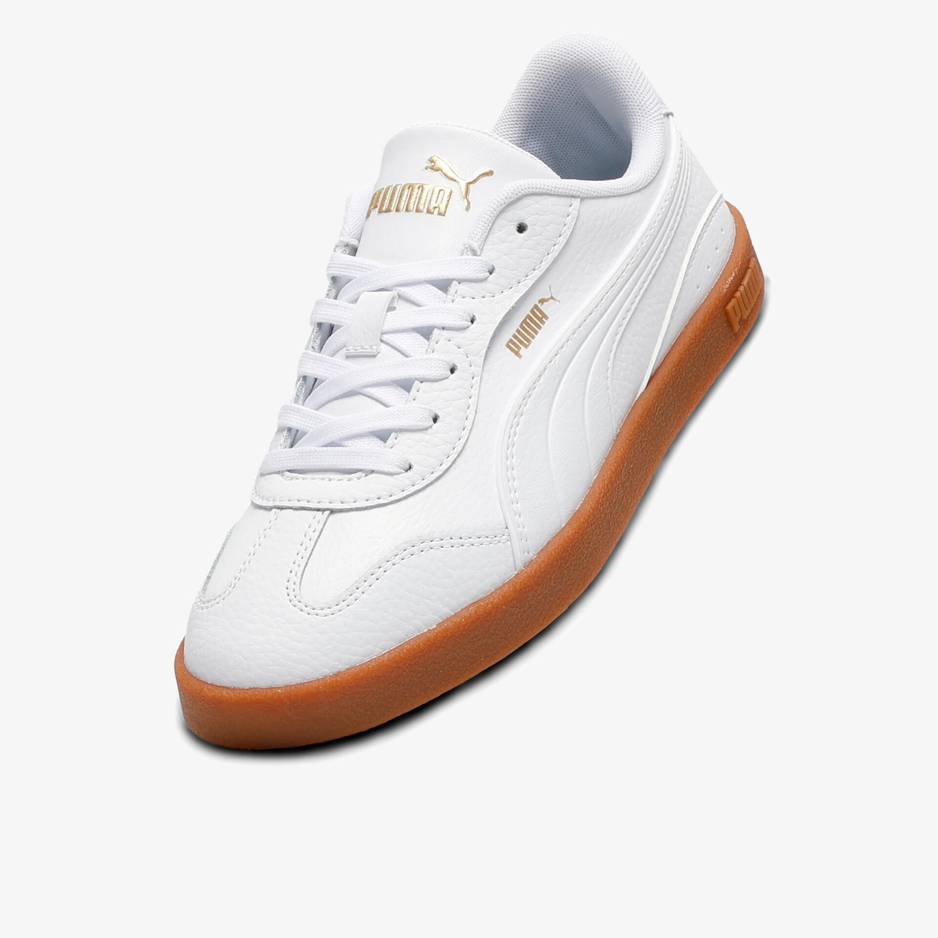 Weißer Sneaker mit brauner Gummisohle in klassischem sportlichen Design, komfortabel und hochwertig