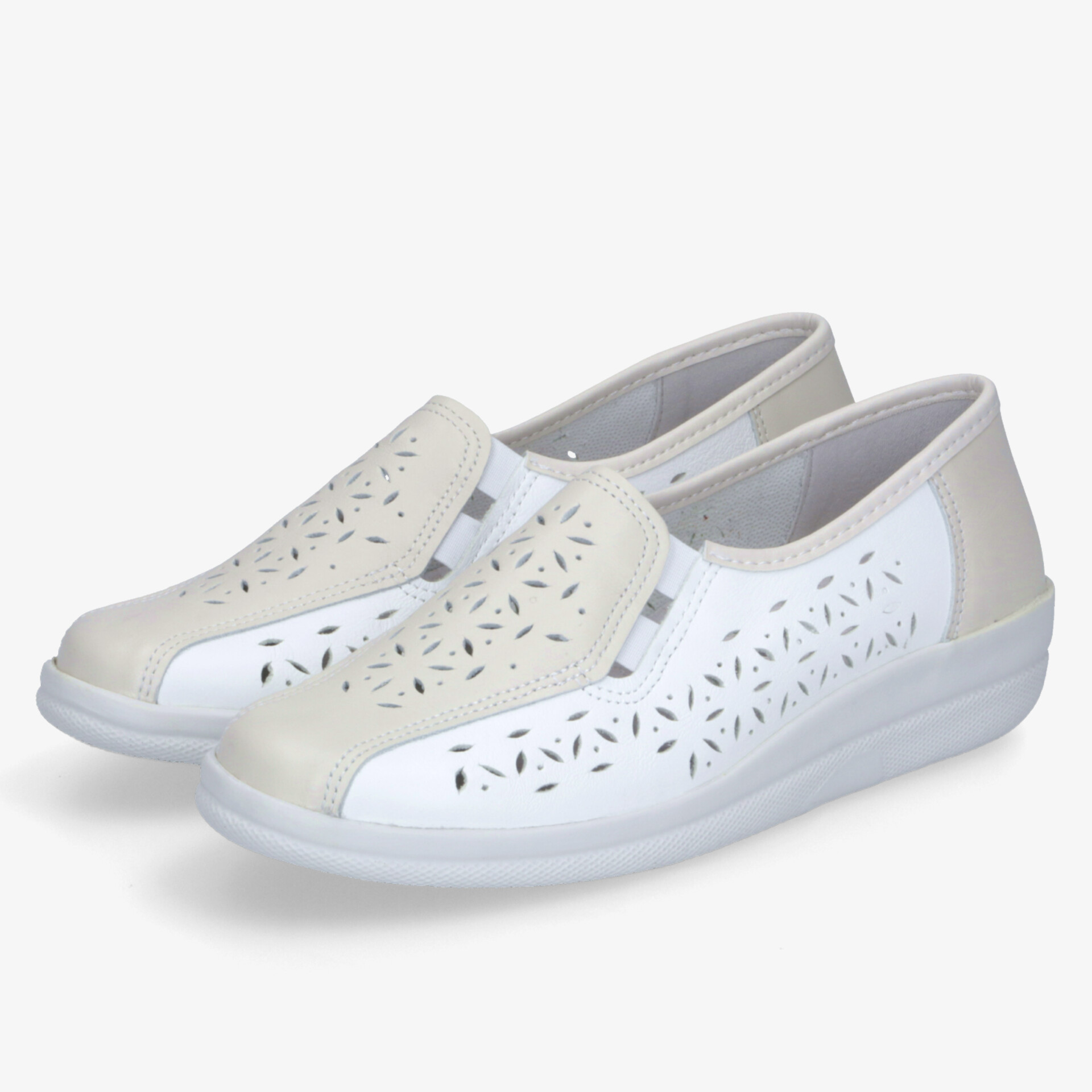 Leichte, komfortable weiße Schuhe mit perforiertem Design und flexibler, rutschfester Sohle