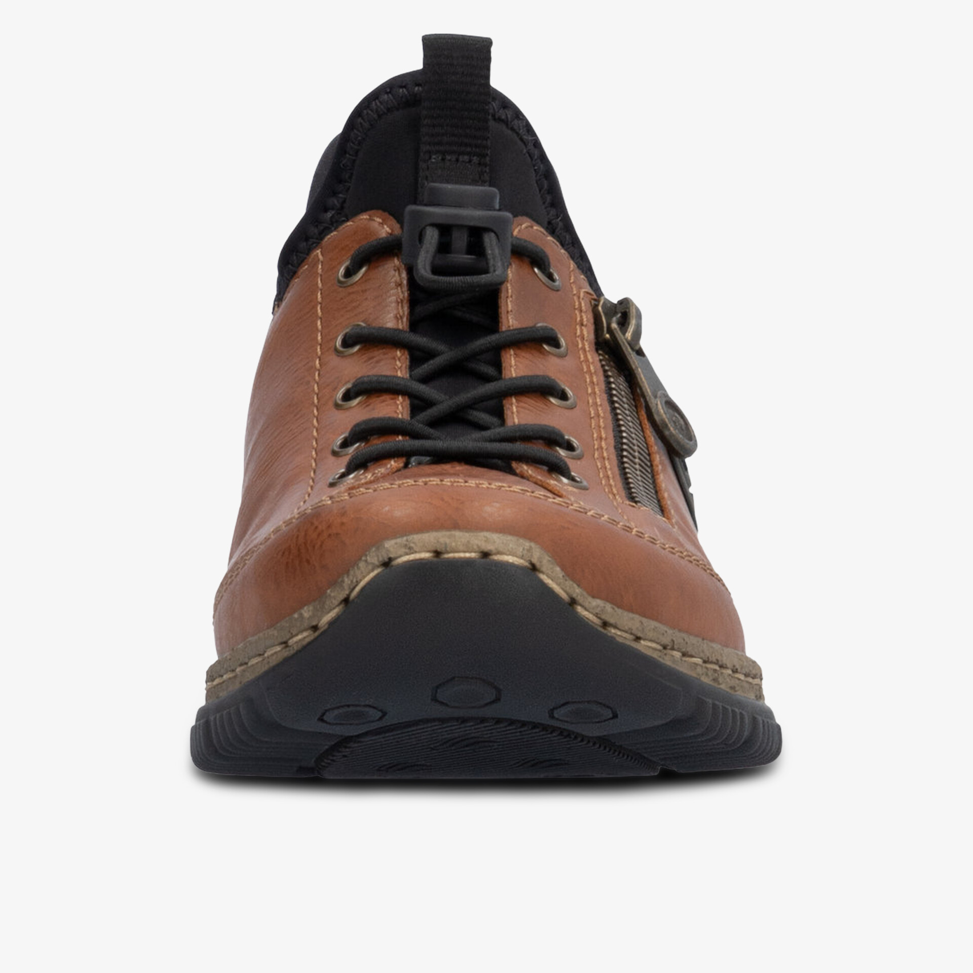 Robuster brauner Freizeitschuh mit Schnürung und seitlichem Reißverschluss, rutschfeste Sohle, bequem für Alltag