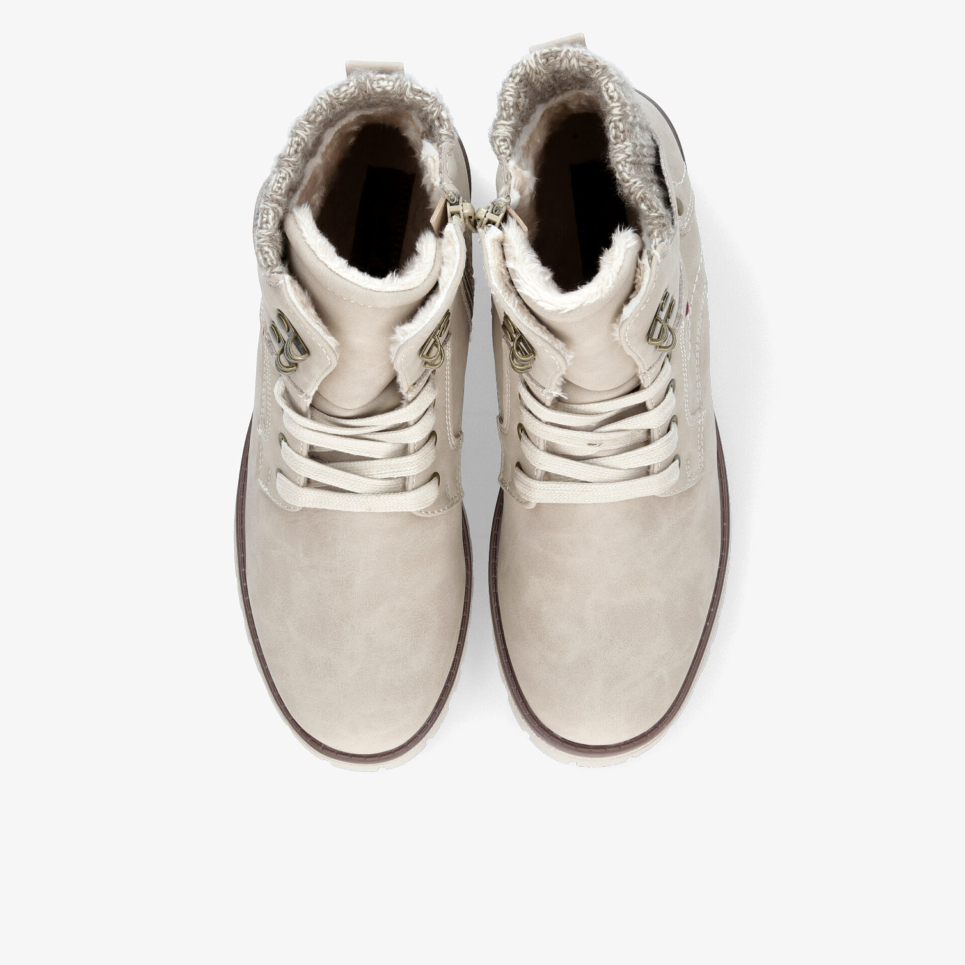 Beige Sneaker mit gepolstertem Schaft und hoher Schnürung, rutschfeste Sohle, komfortables und sportliches Design, Draufsicht