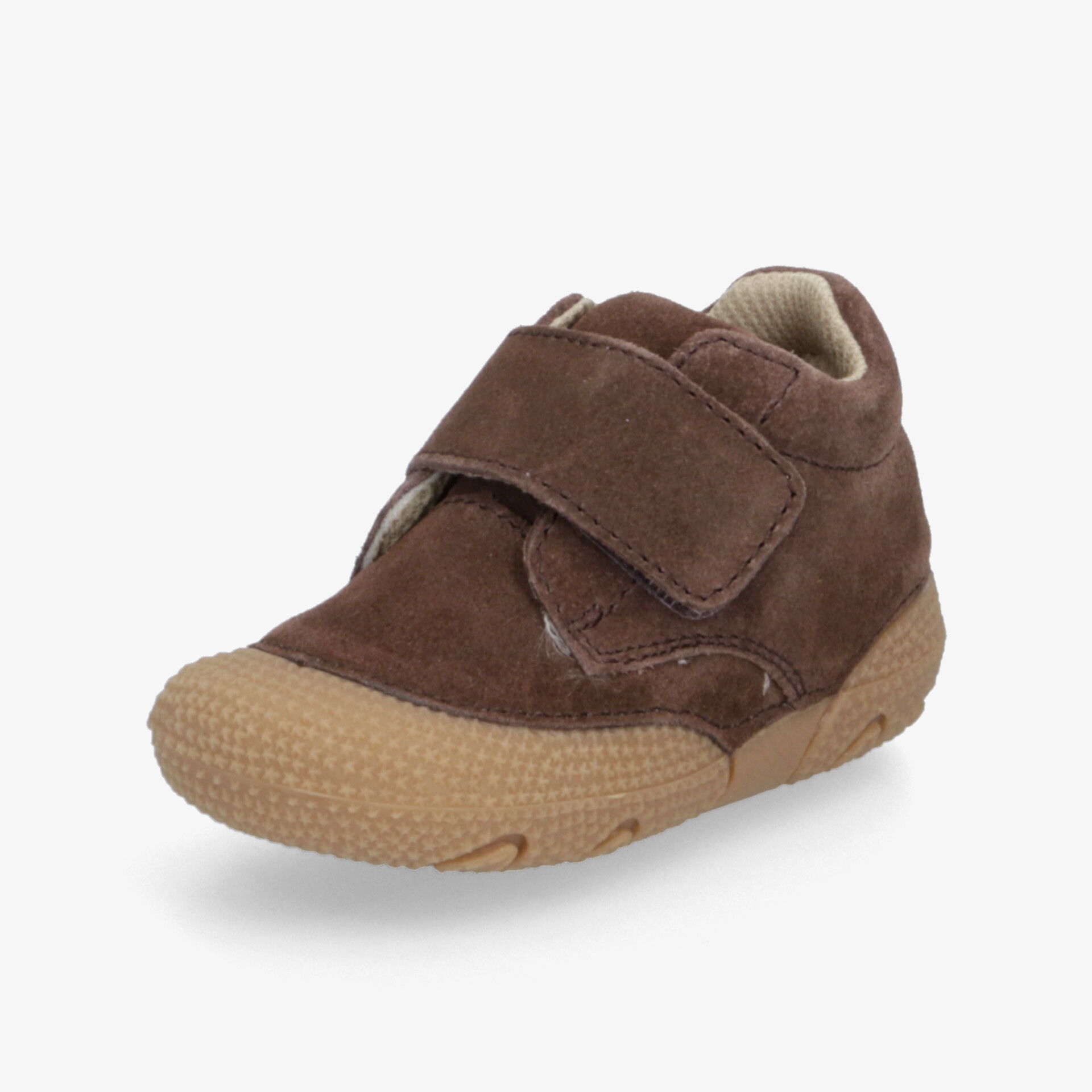 Bequemer brauner Klettschuh aus Veloursleder mit rutschfester, flexibler Sohle, ideal für aktiven Alltag