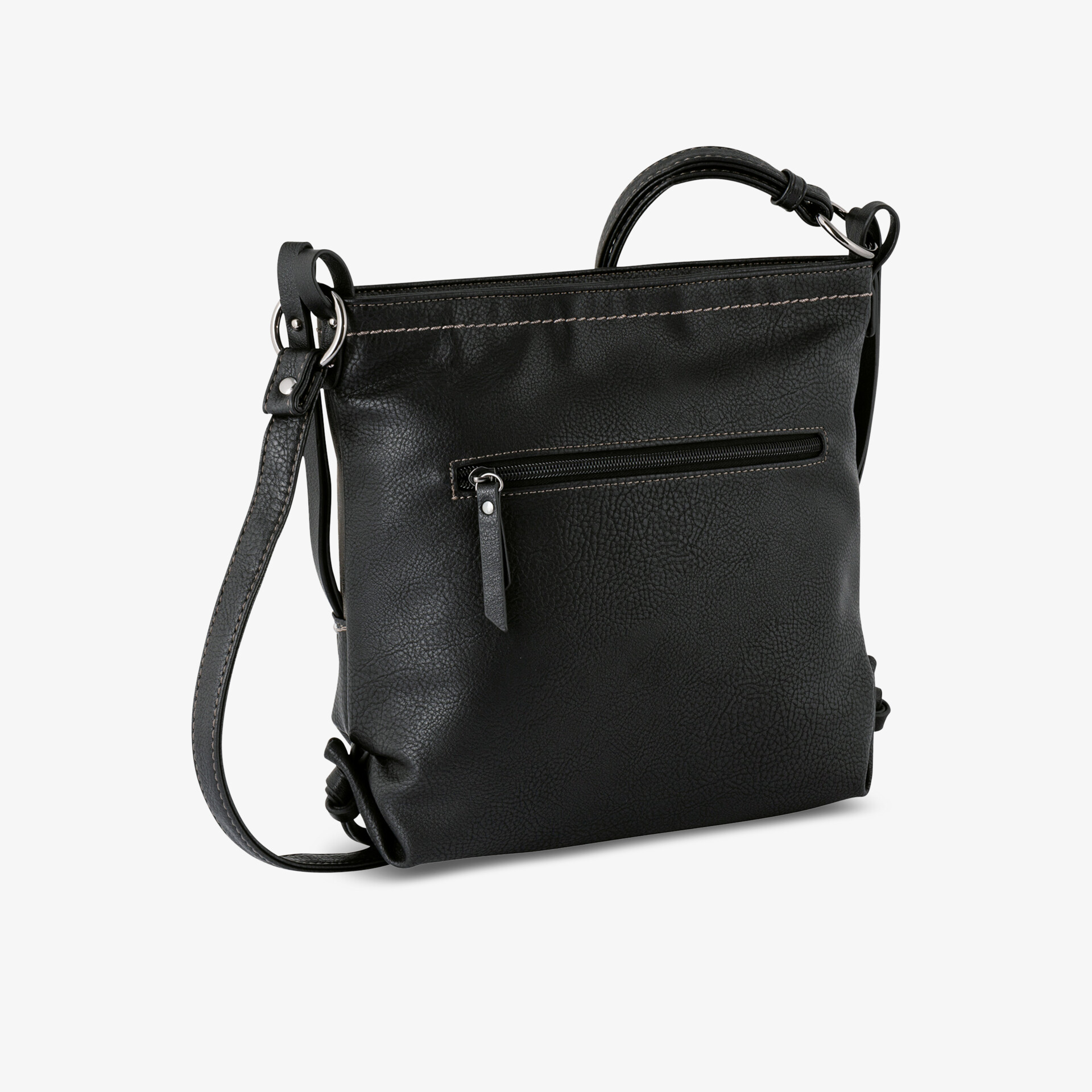 Schwarze schlichte Schultertasche aus glattem Leder mit Reißverschlussfach und verstellbarem Trageriemen