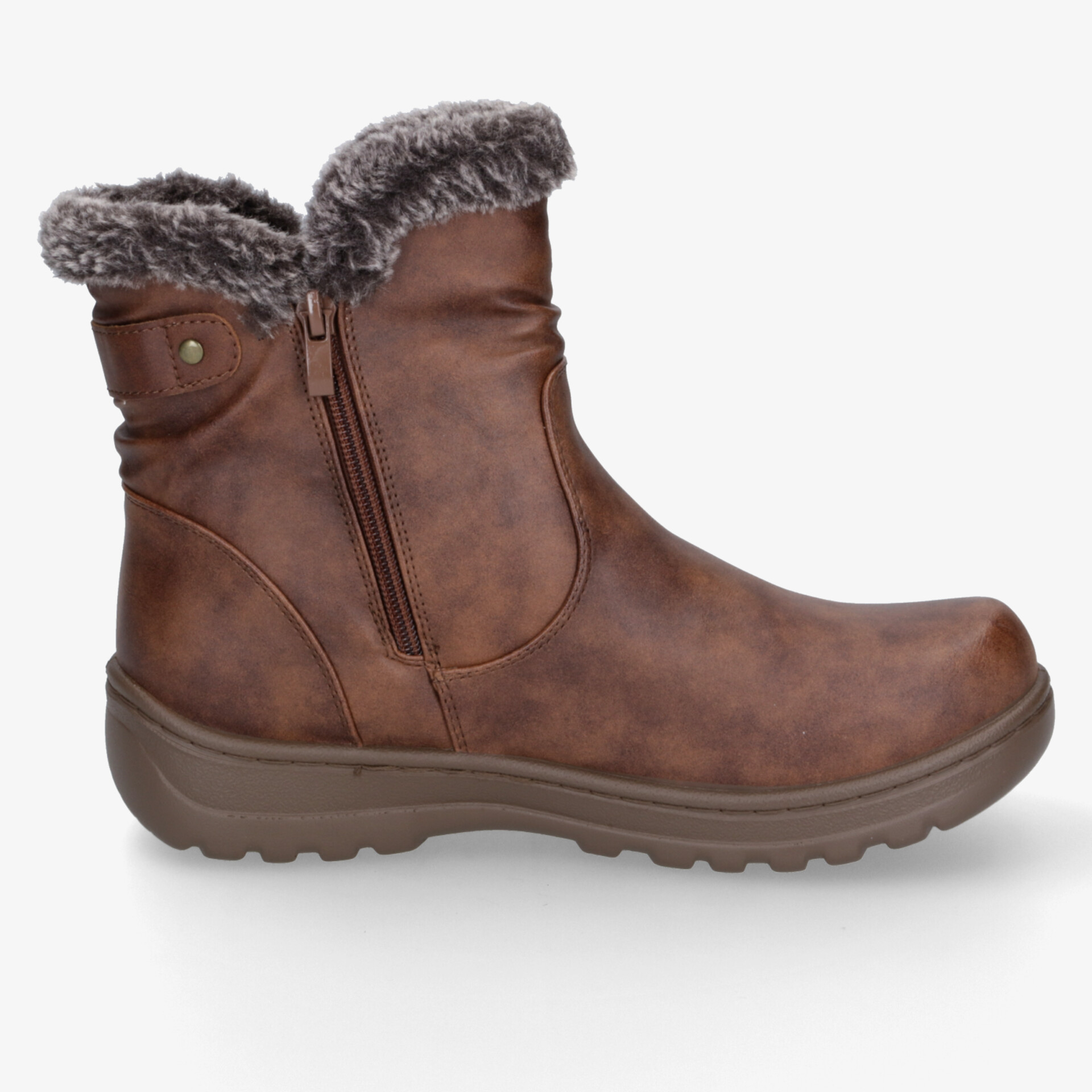 Warmer brauner Winterstiefel mit weichem Fellfutter und praktischem Reißverschluss für hohen Tragekomfort