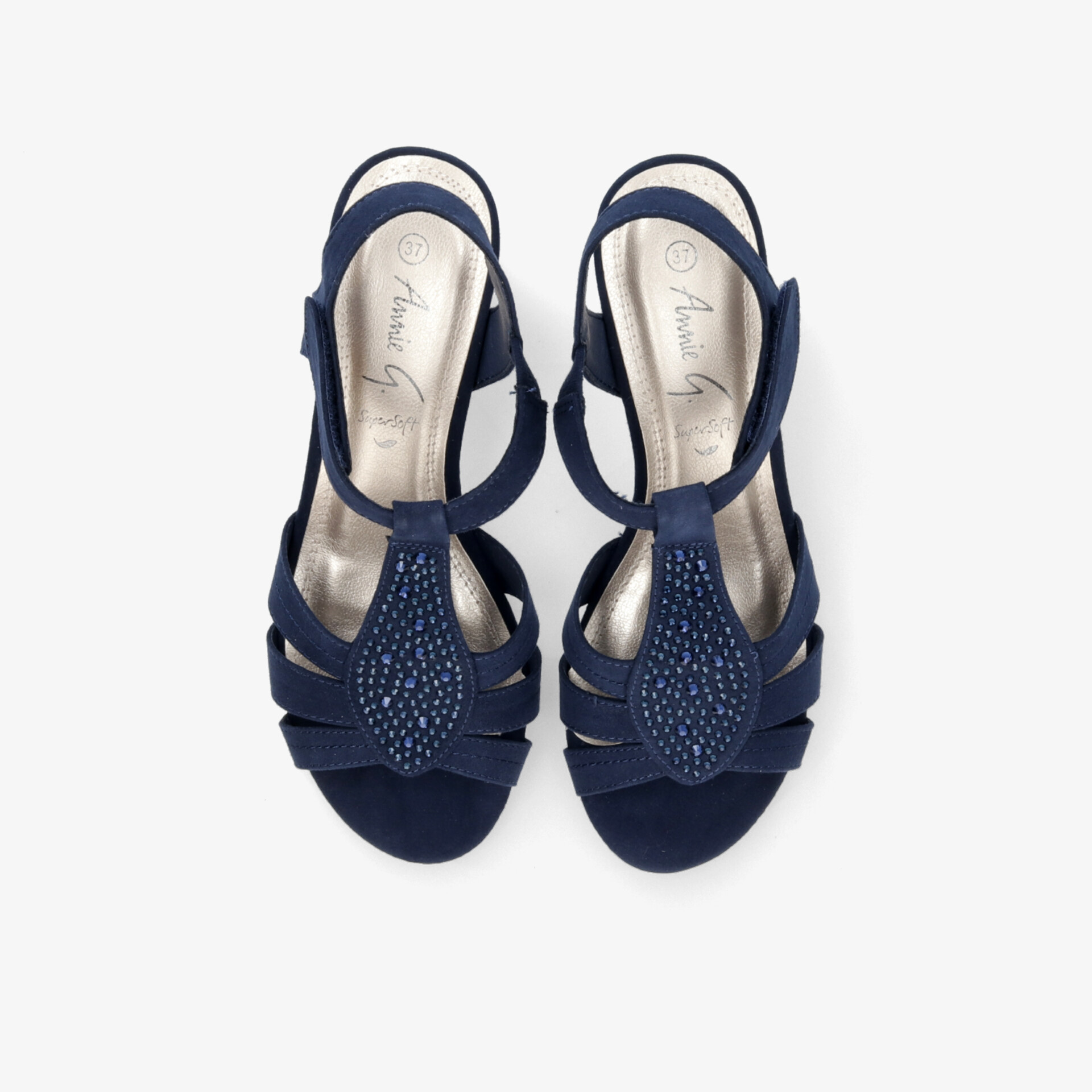 Blaue Sandalen mit Riemendesign und dekorativen Nieten, bequeme Passform und offene Zehen, Draufsicht