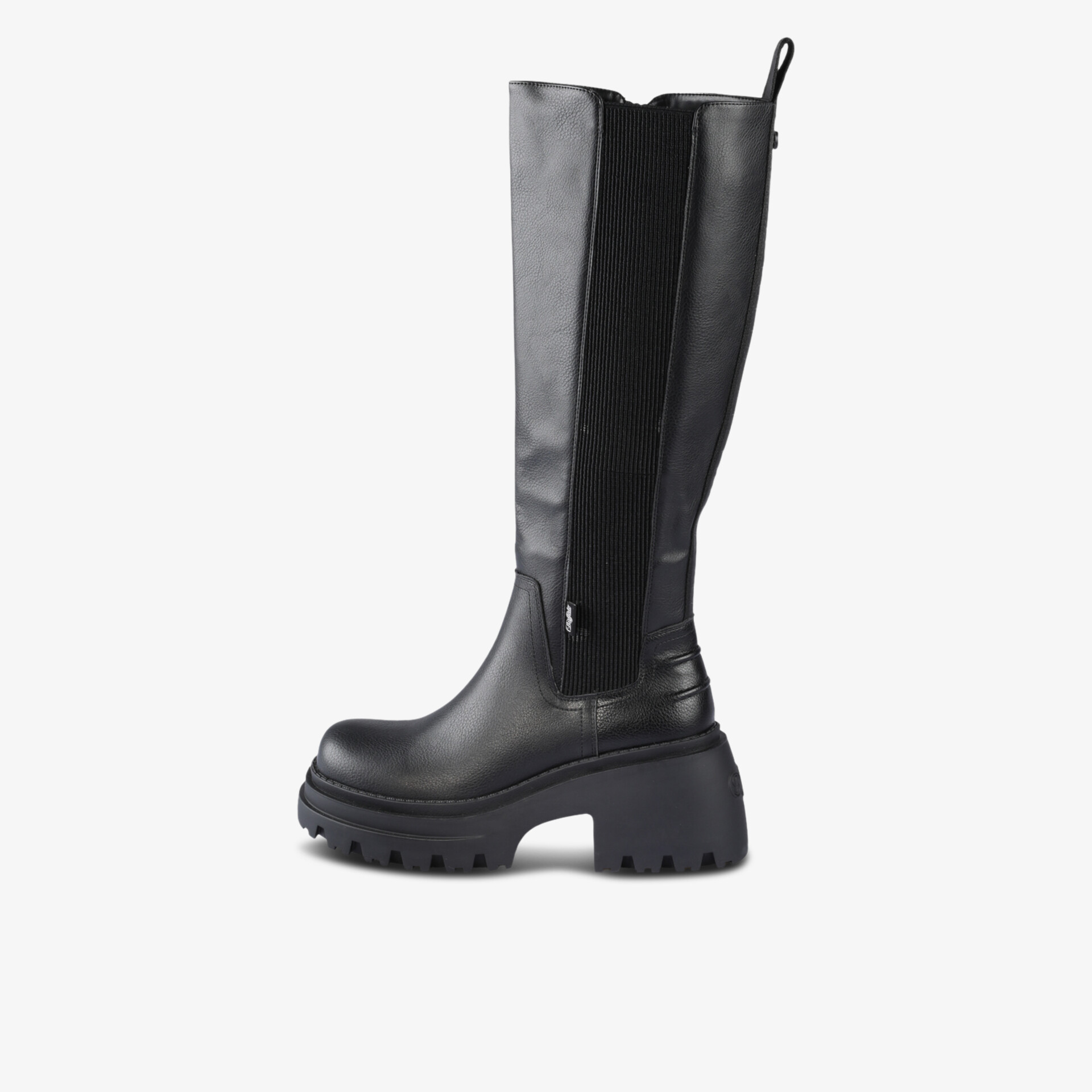 Schwarzer modischer Stiefel aus hochwertigem Leder mit robustem Absatz und praktischem seitlichem Reißverschluss