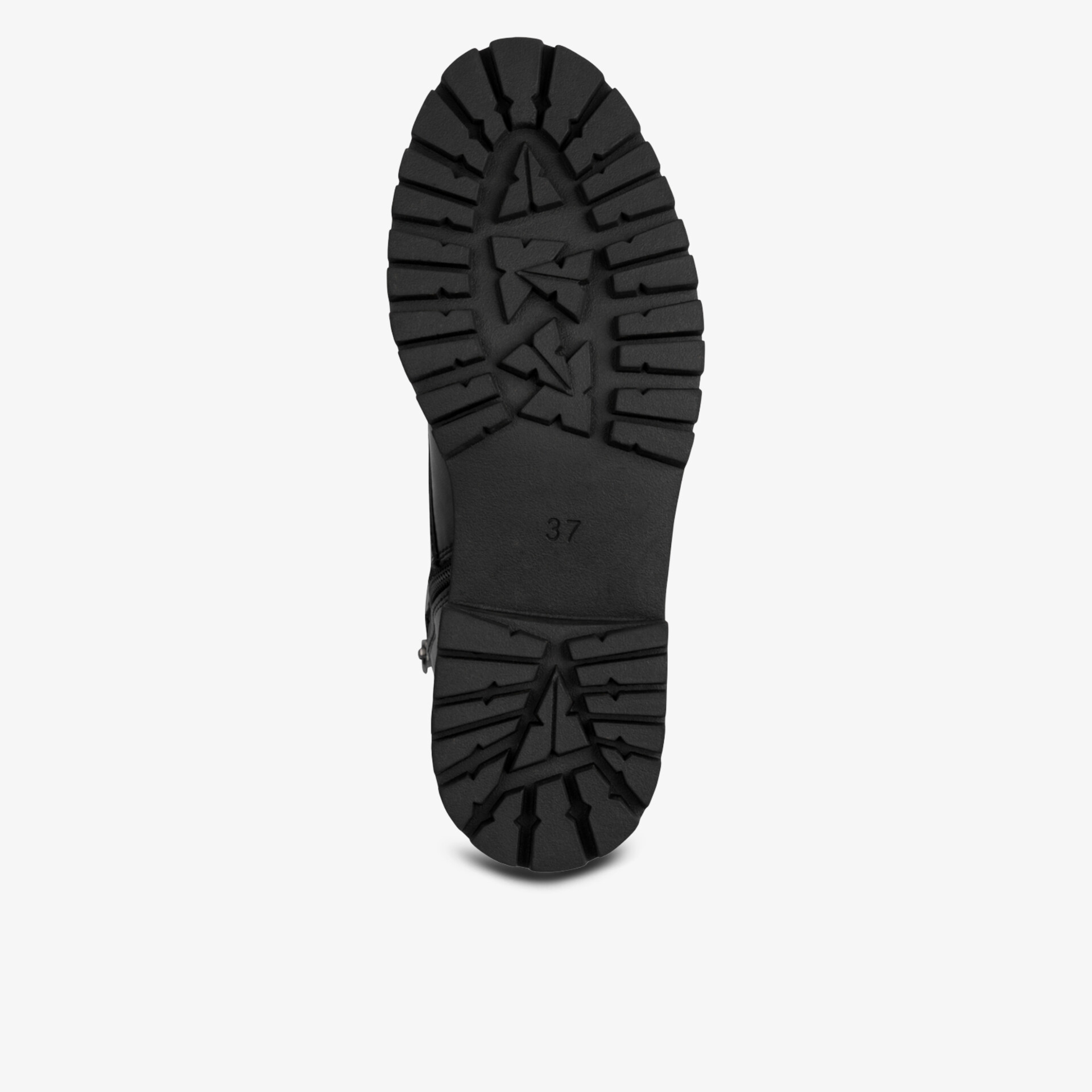 Robuste und griffige schwarze Schuhsohle für sicheren Halt und hohe Strapazierfähigkeit