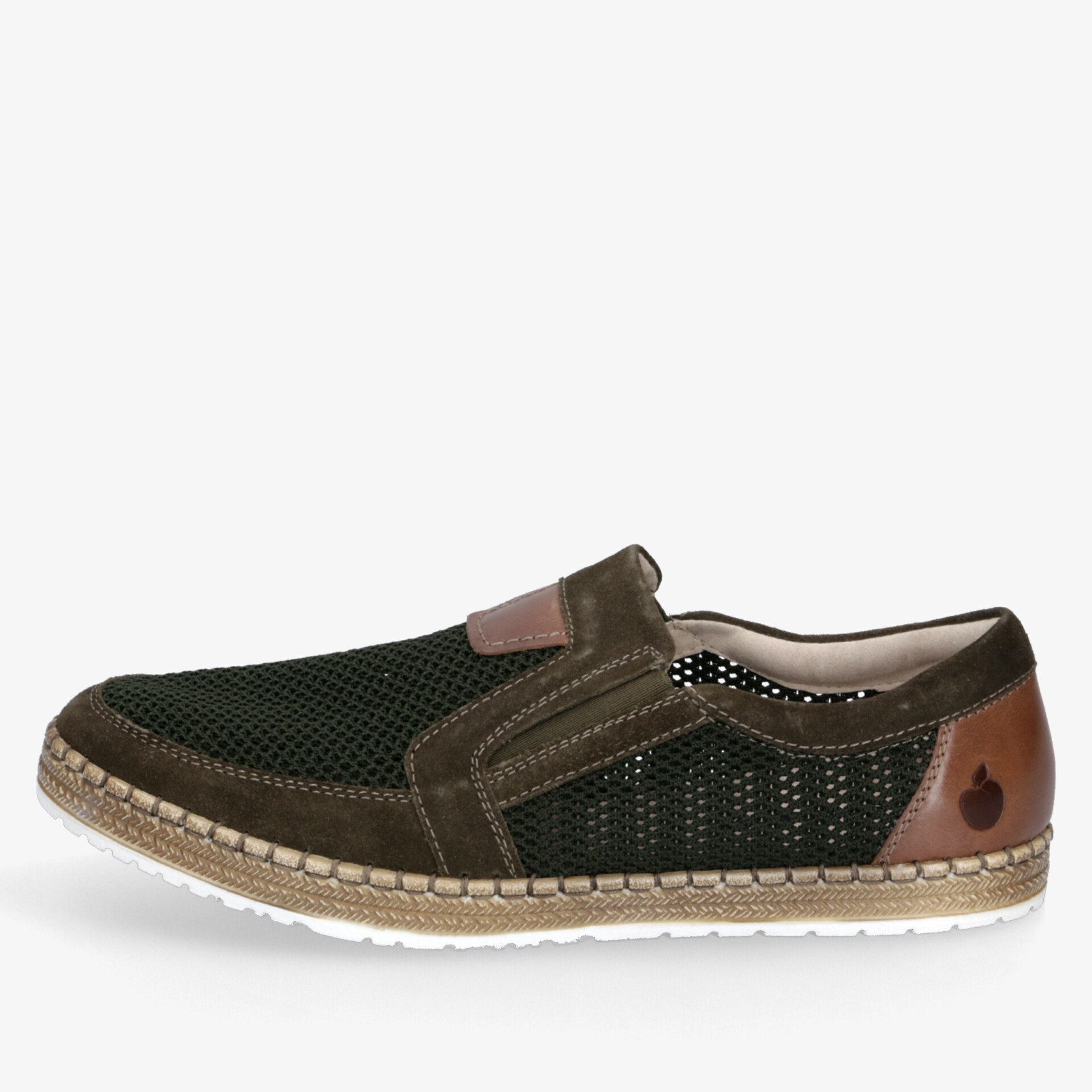 Leichter atmungsaktiver Slipper mit flexiblem Sohlenprofil und hochwertigem Material in grün und braun