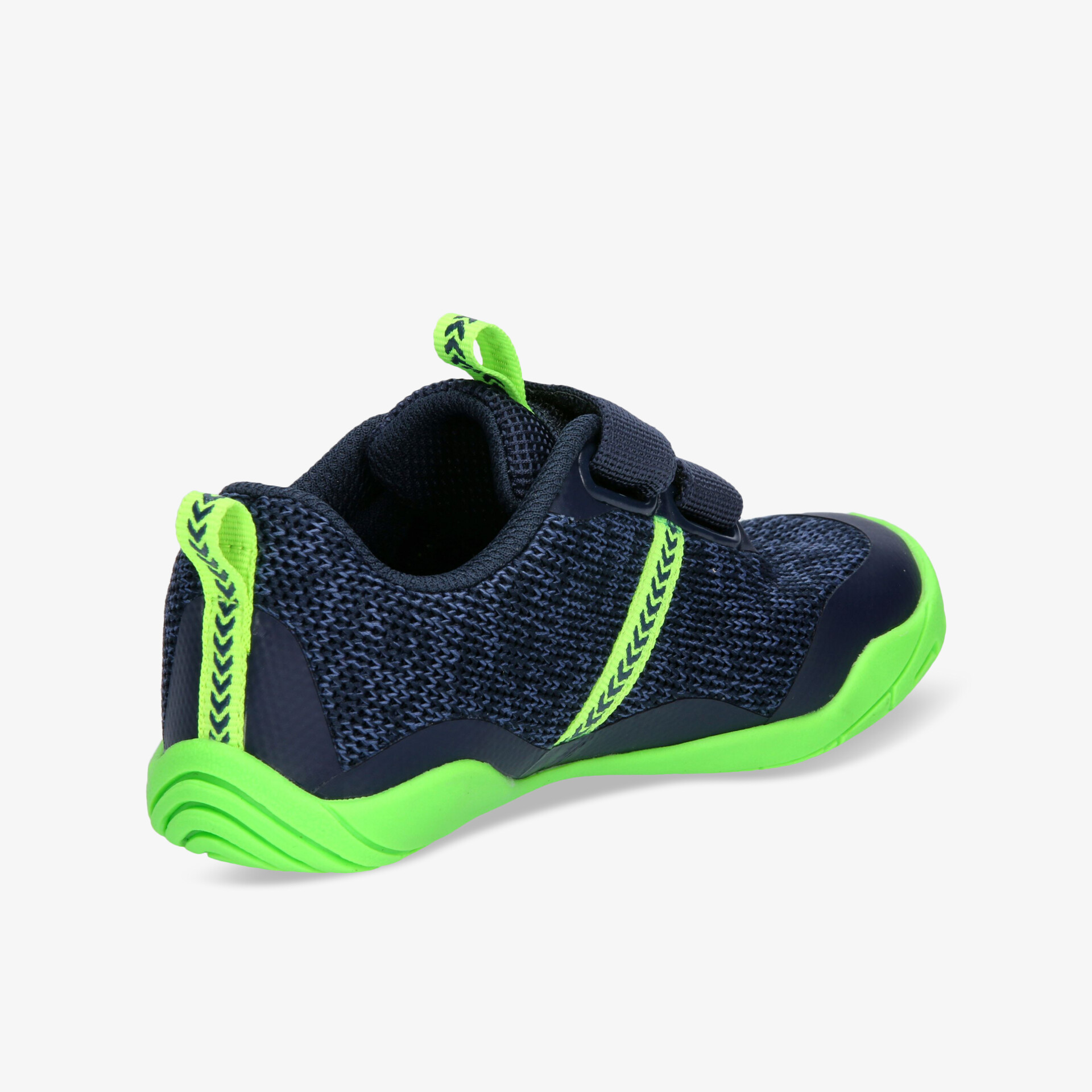 Moderner Schuh in Blau und Neon mit Klettverschluss bietet Komfort und sicheren Halt für aktive Nutzung.