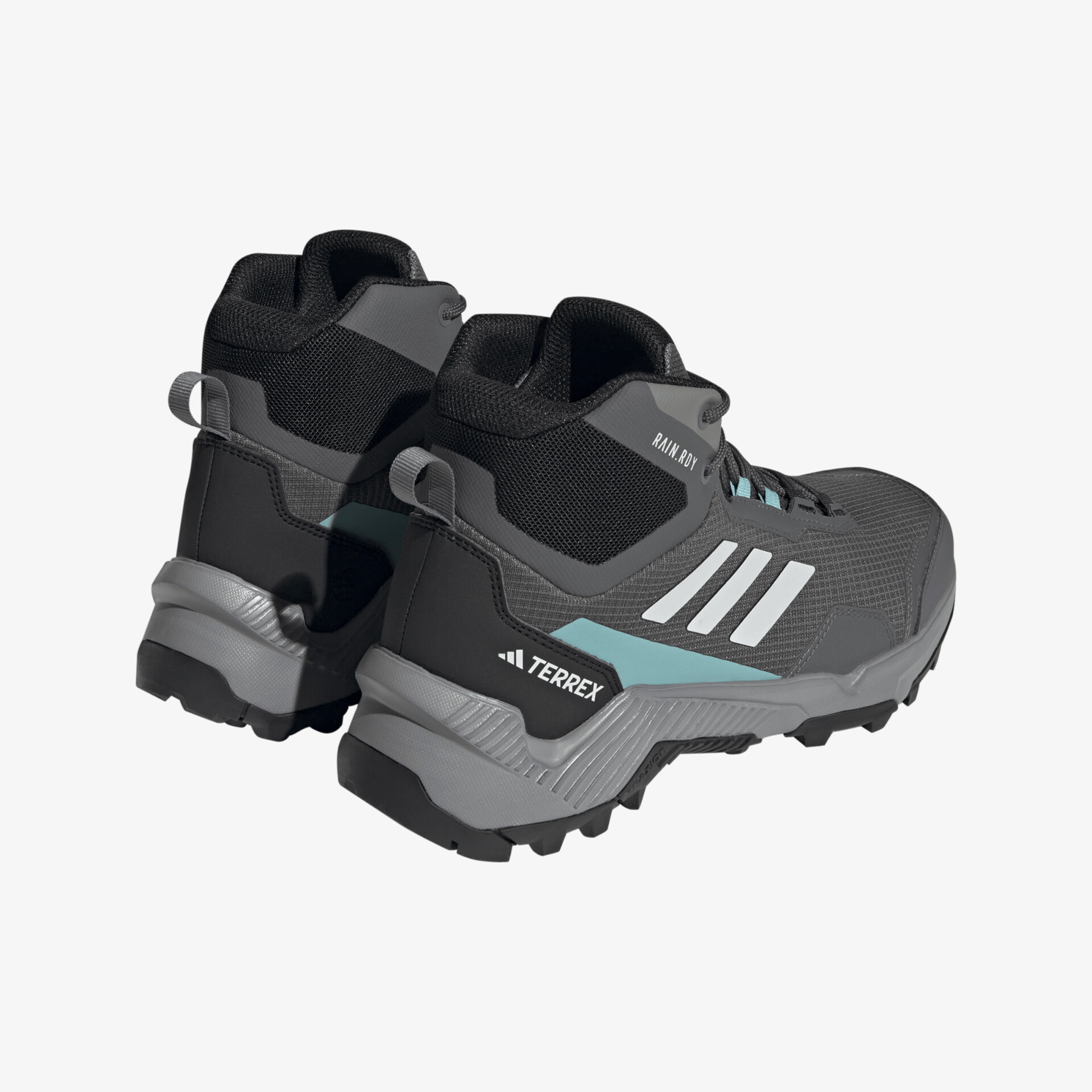 Hochwertige schwarze Wanderschuhe adidas Terrex mit stilvollen türkisen Akzenten und stabiler Sohle.