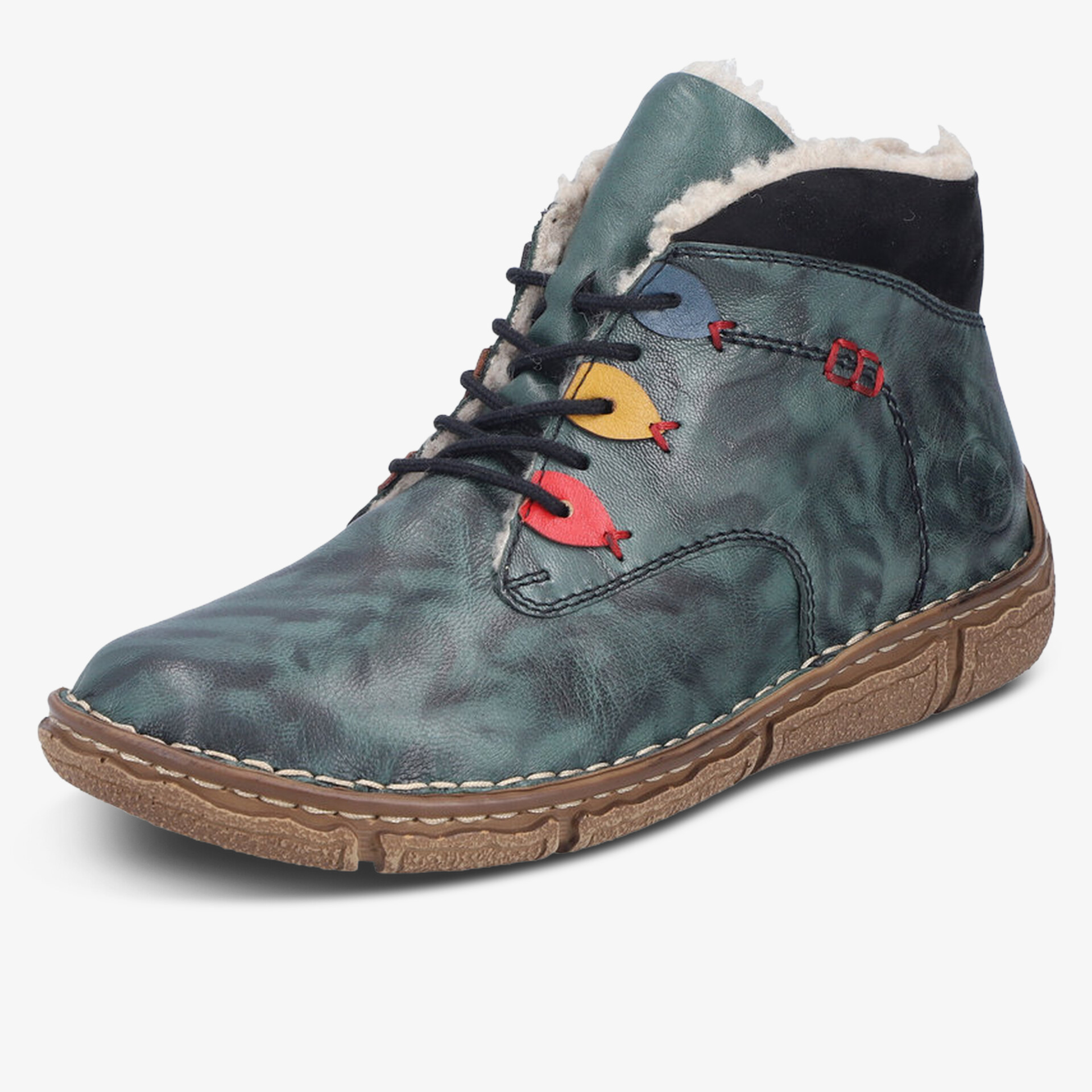 Bunte Lederstiefelette mit robustem Sohlenprofil und bequemem Innenfutter, modisches und komfortables Design