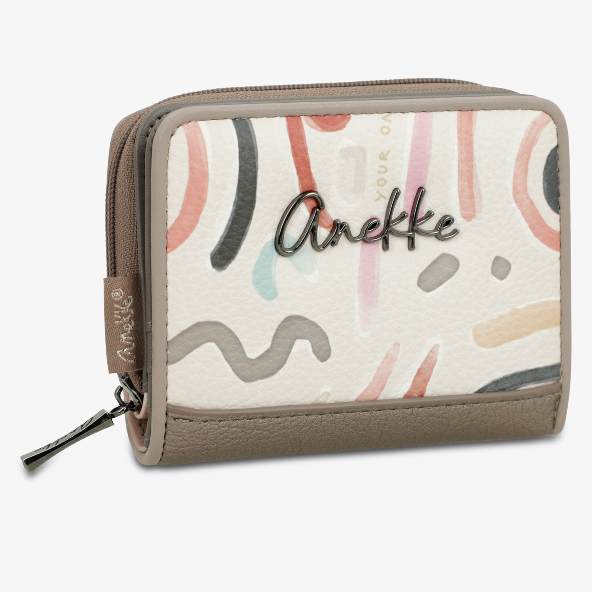 Kompakte, stilvolle Geldbörse mit buntem Muster und sicherem Reißverschluss.
