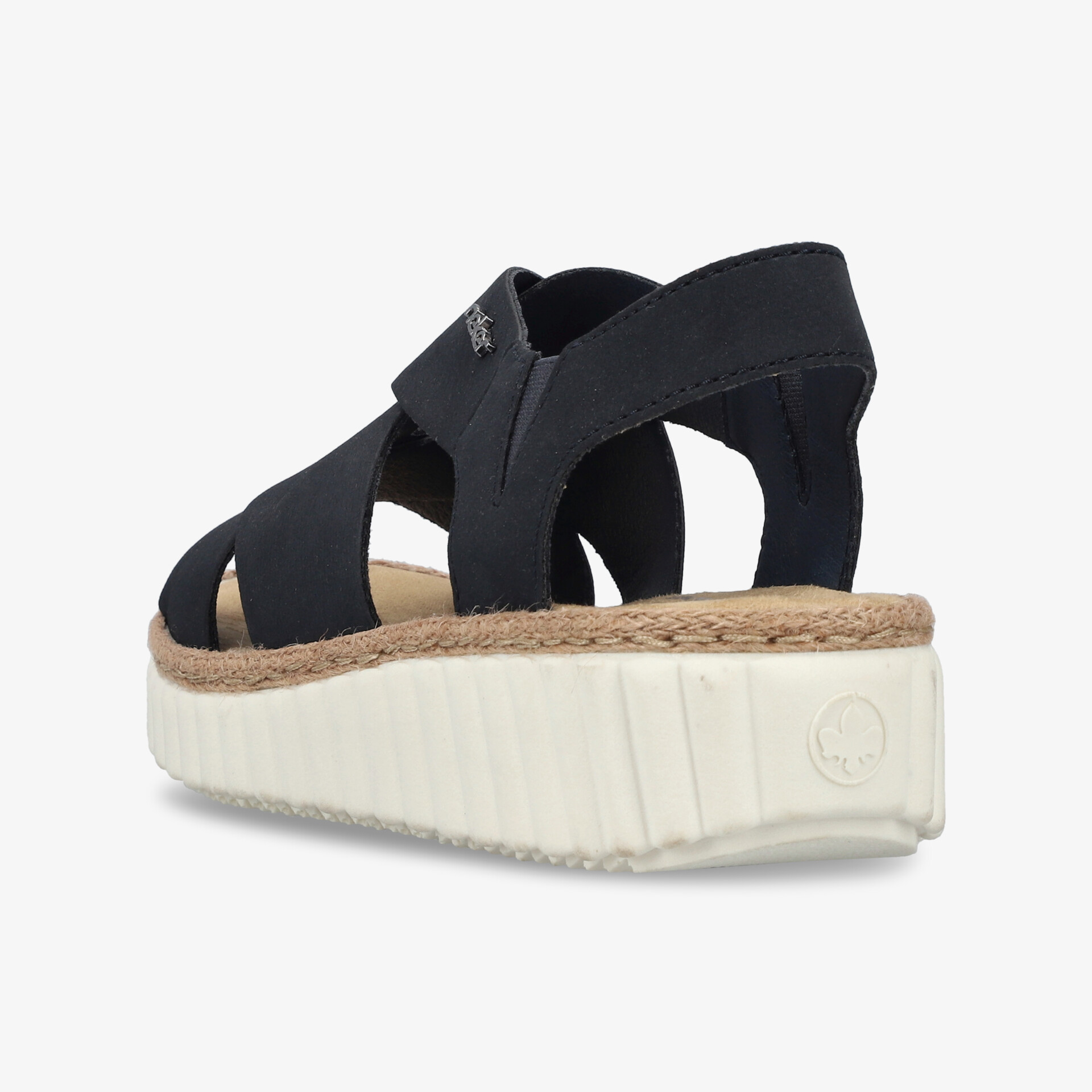 Schwarze Sandale mit komfortabler Plateausohle und flexiblem, atmungsaktivem Obermaterial, seitliche Ansicht