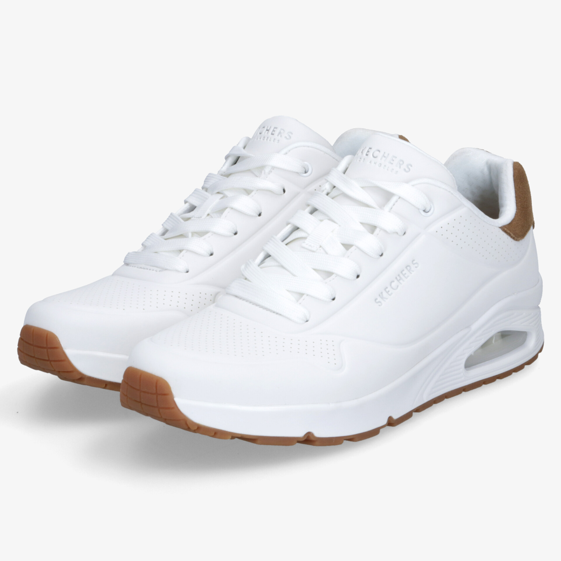 Weiße Sneaker im Paar mit modernen Details und gedämpfter Sohle für hohen Tragekomfort