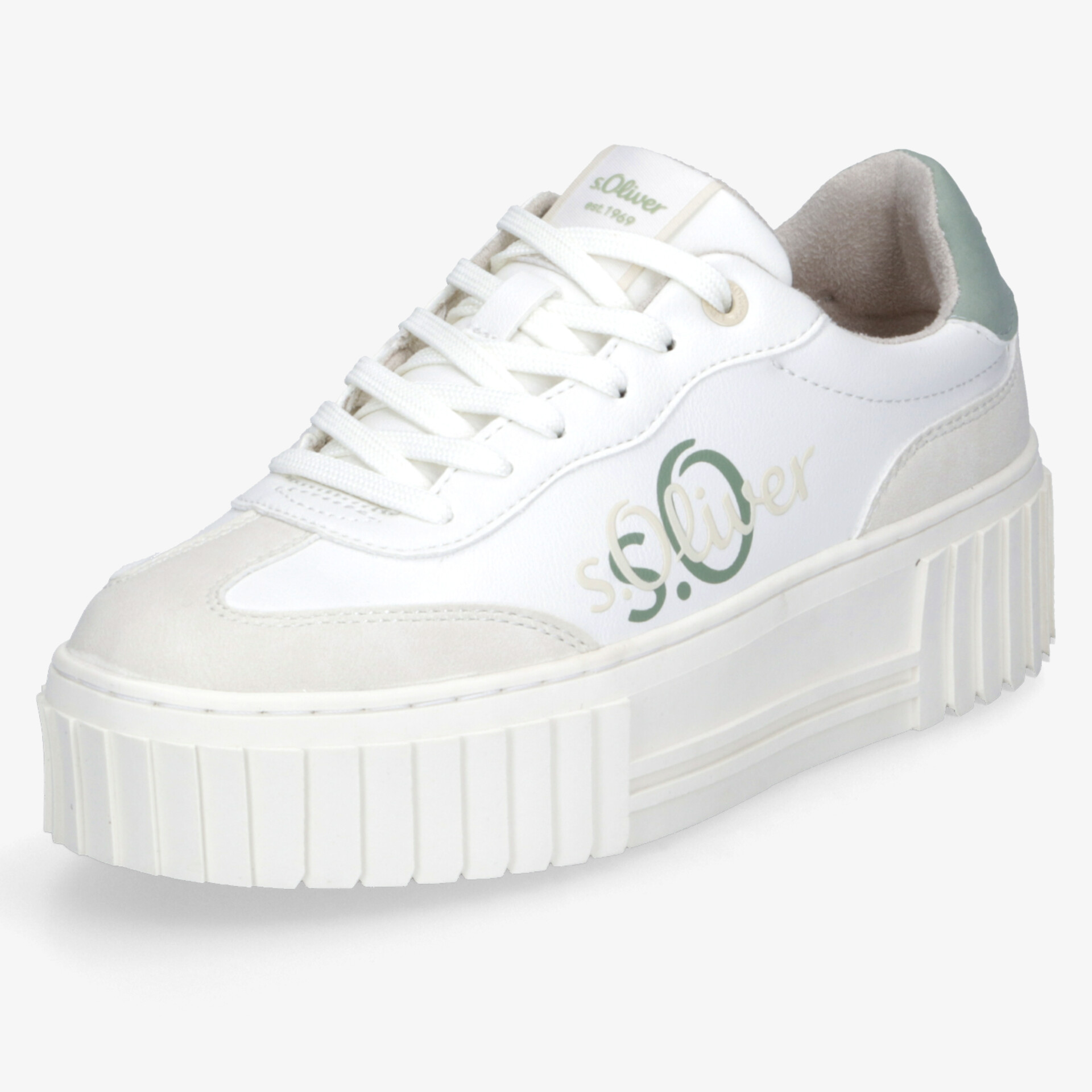 Moderner weißer Sneaker mit hervorstechender Plateau-Sohle und bequemer Polsterung für stilvollen Komfort