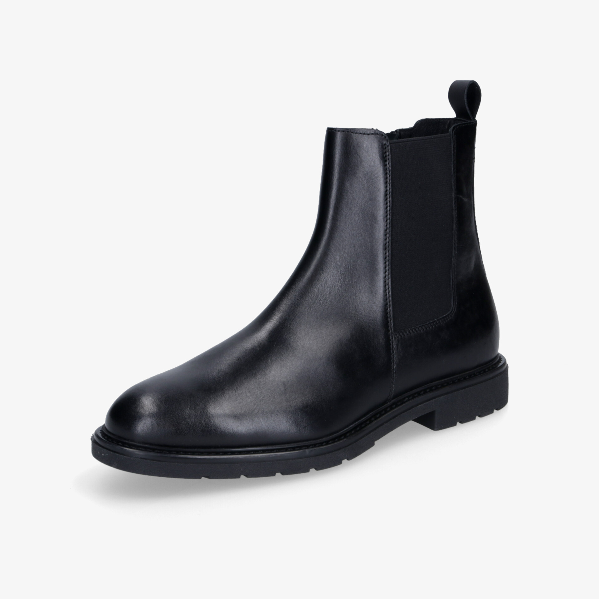 Eleganter schwarzer Chelsea Boot aus glattem Leder mit elastischen Einsätzen und rutschfester Sohle